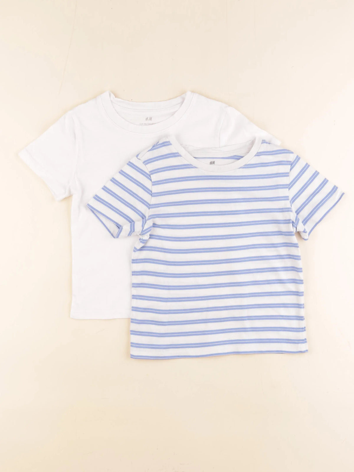 H&M - lot de 2 tee-shirts bleu, blanc - 2/4 ans