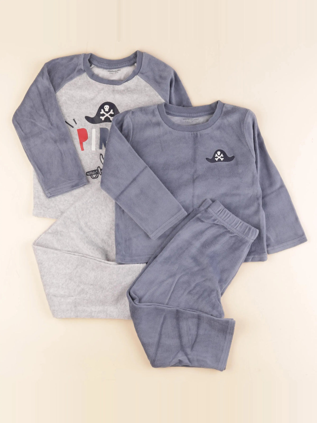 Vertbaudet - lot de 2 pyjamas velours bleu, gris - 3 ans