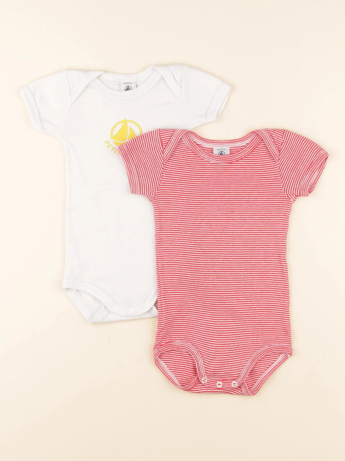 Petit Bateau - lot de 2 bodies en coton rouge, blanc - 6 mois