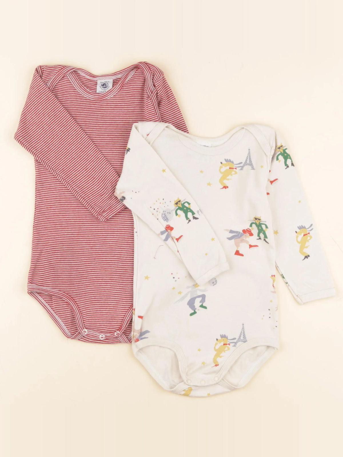 Petit Bateau - lot de 2 bodies en coton beige, rouge - 36 mois