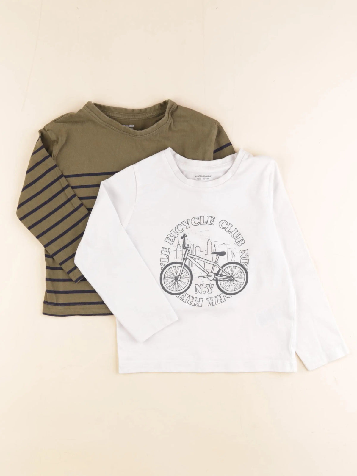 Vertbaudet - lot de 2 tee-shirts blanc, vert - 4 ans