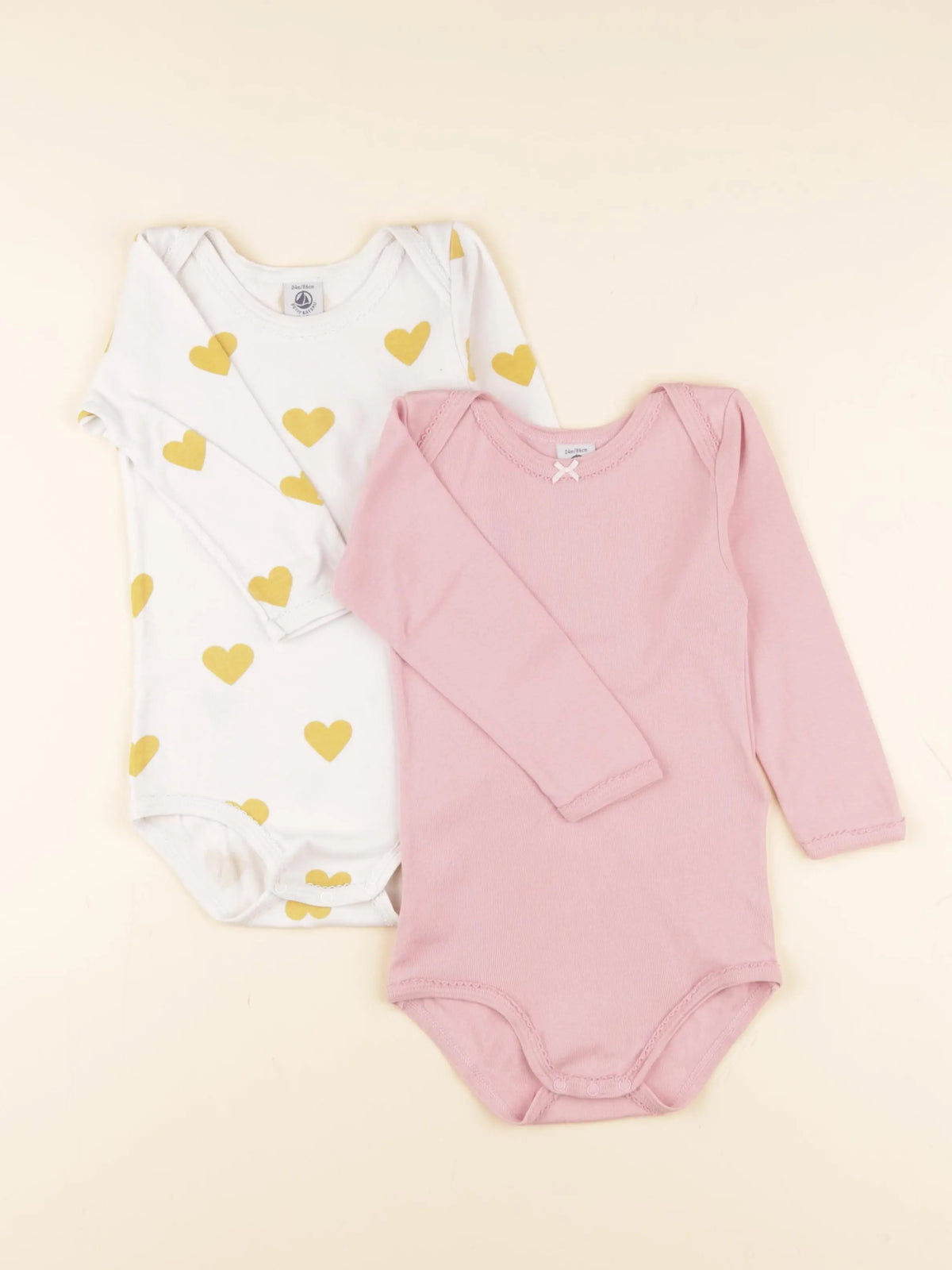 Petit Bateau - lot de 2 bodies en coton jaune, rose - 24 mois