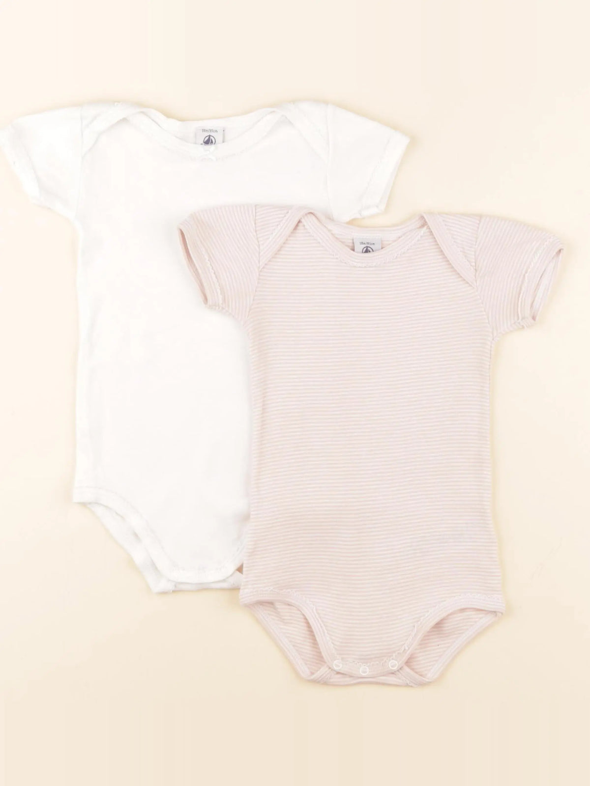 Petit Bateau - lot de 2 bodies en coton blanc, rose - 18 mois
