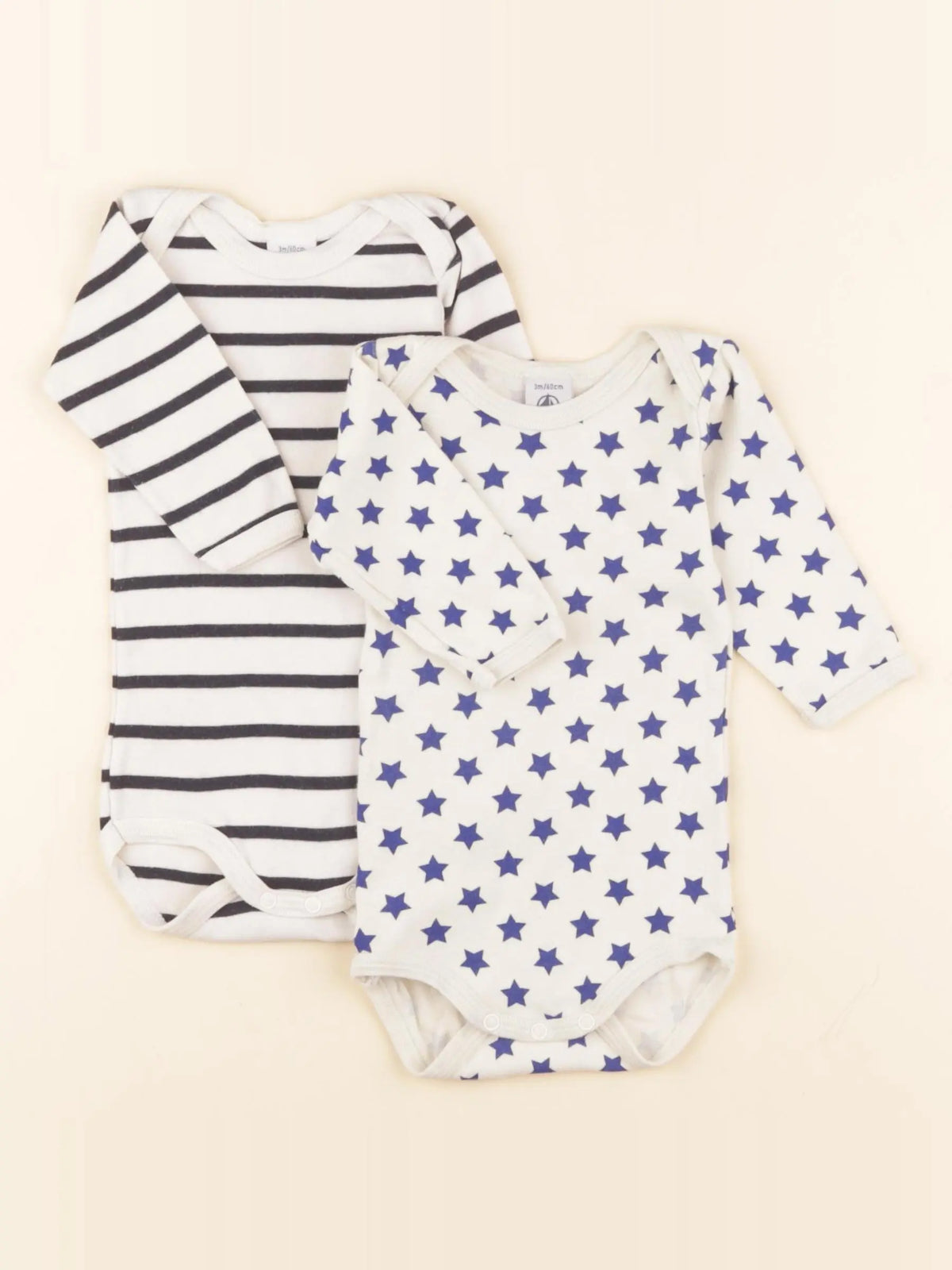 Petit Bateau - lot de 2 bodies en coton bleu, noir - 3 mois