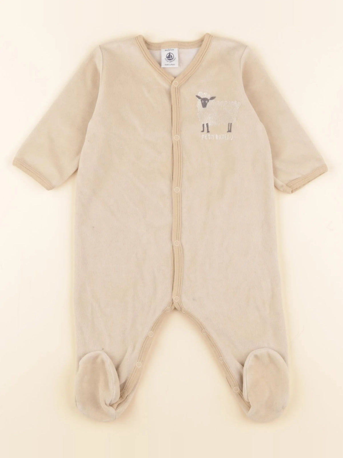 Petit Bateau - pyjama velours beige - 6 mois