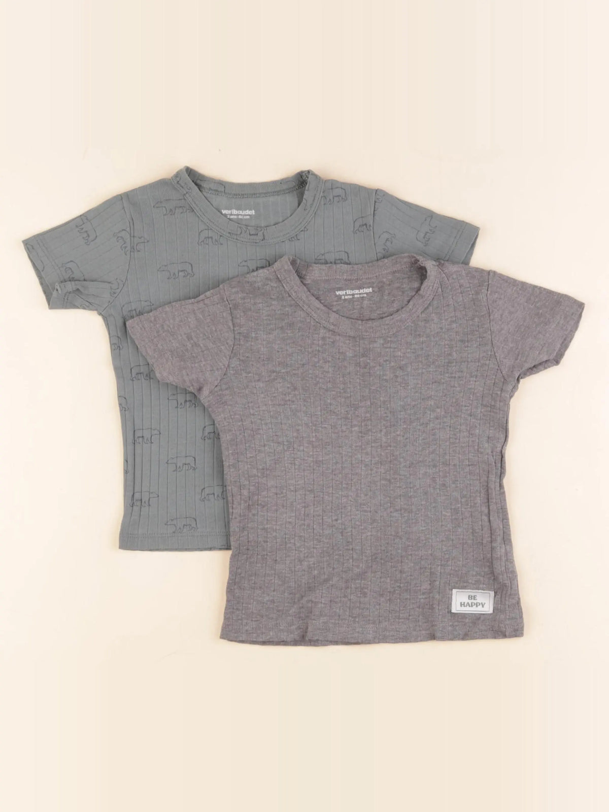 Vertbaudet - lot de 2 tee-shirts gris, vert - 2 ans