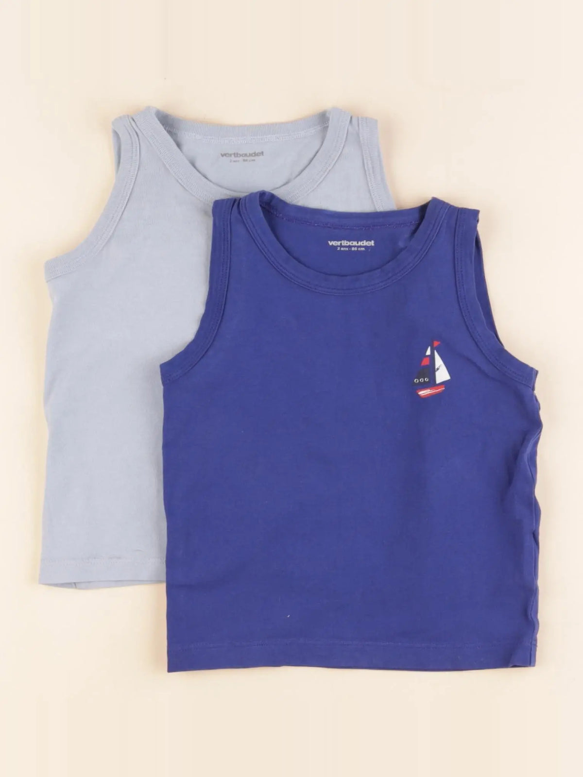 Vertbaudet - lot de 2 débardeurs bleu - 2 ans