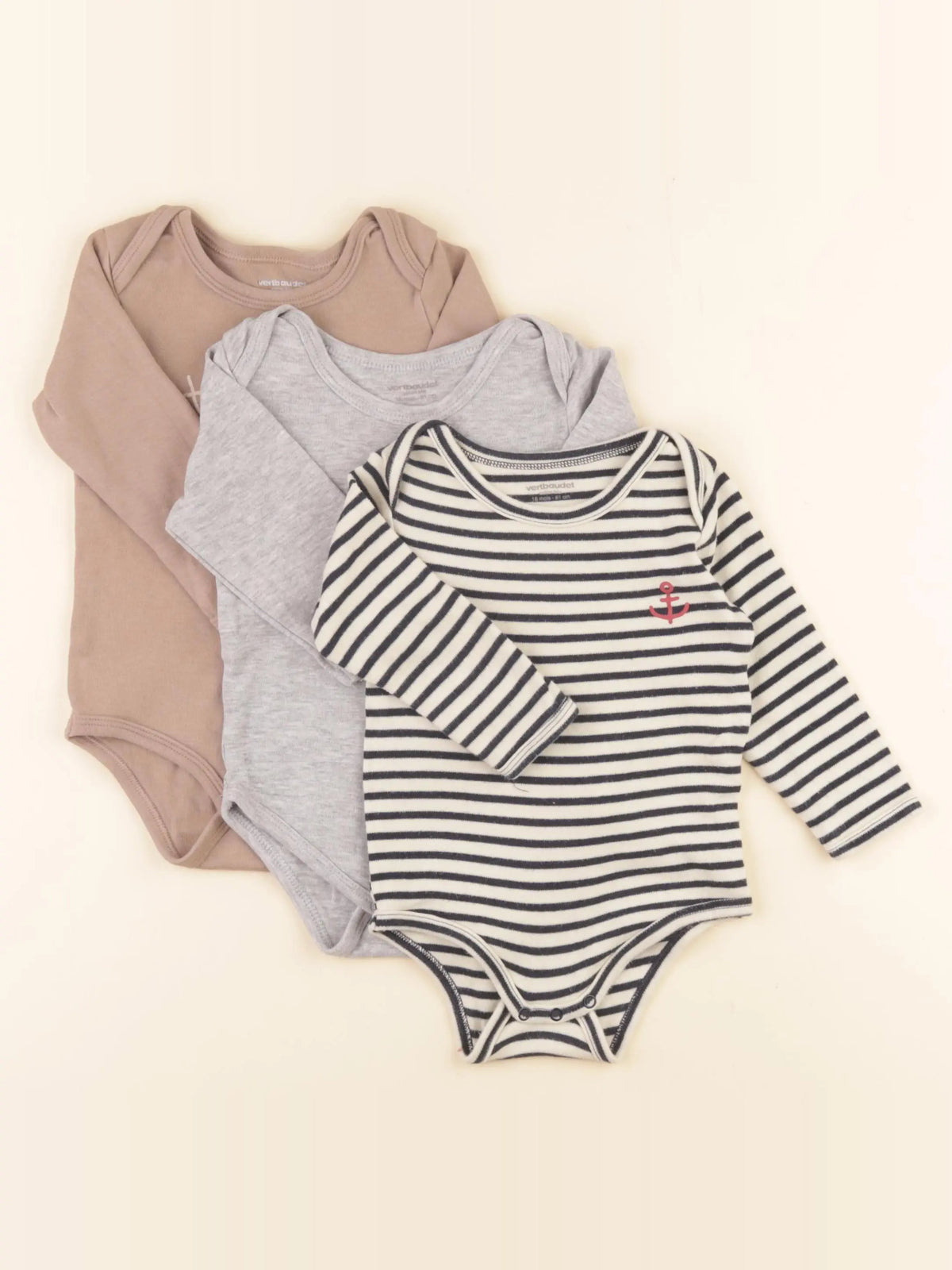 Vertbaudet - lot de 3 bodies en coton multicolore - 18 mois