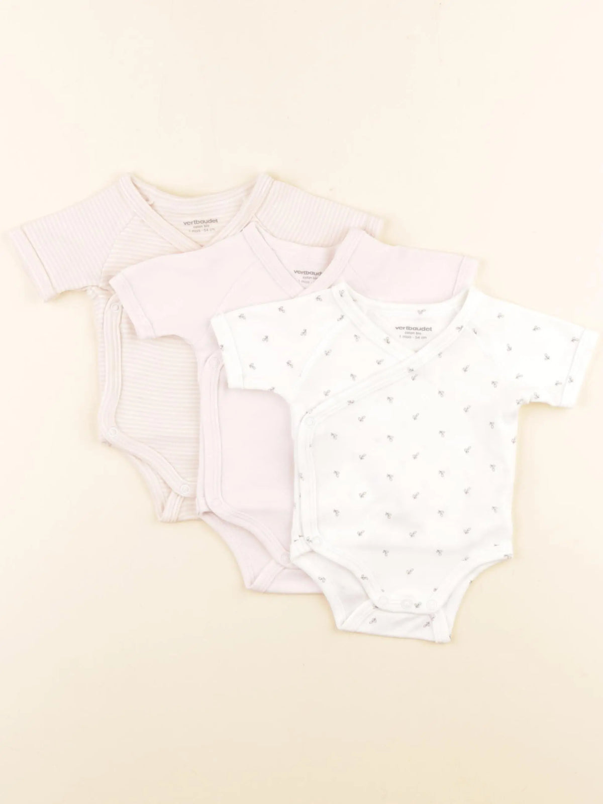 Vertbaudet - lot de 3 bodies en coton multicolore - 1 mois