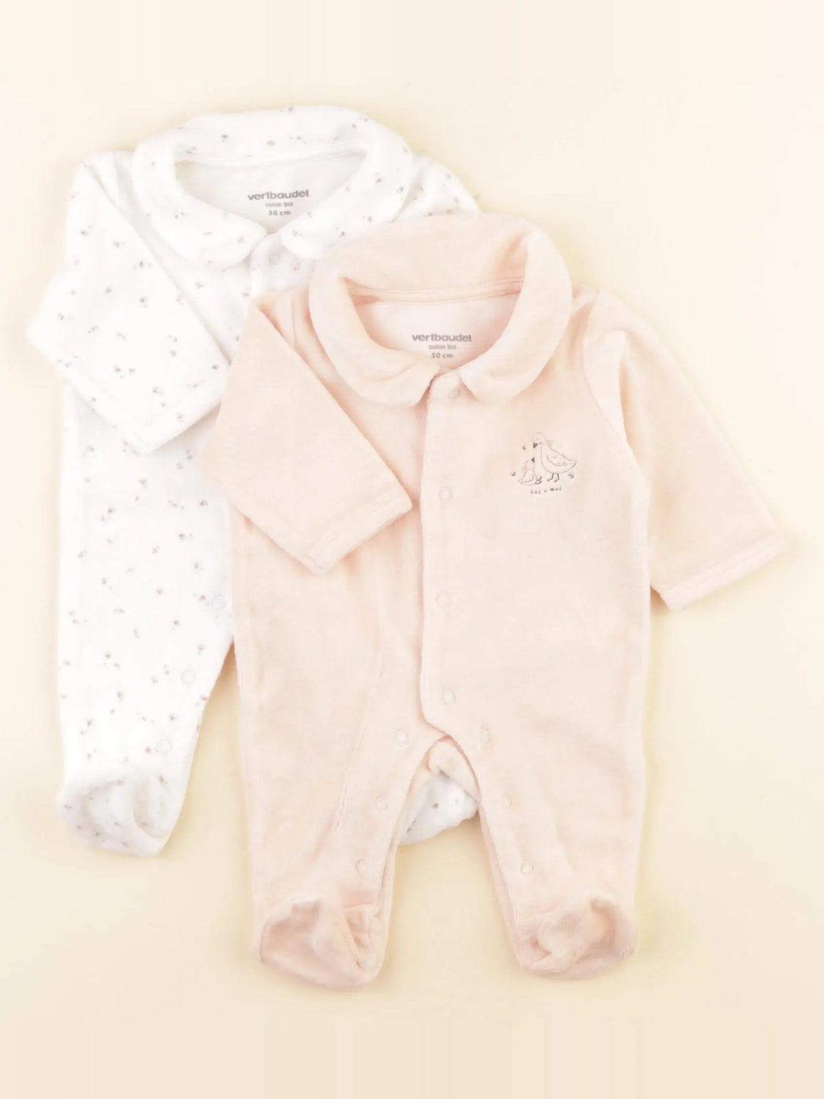 Vertbaudet - lot de 2 pyjamas velours multicolore - 0 mois