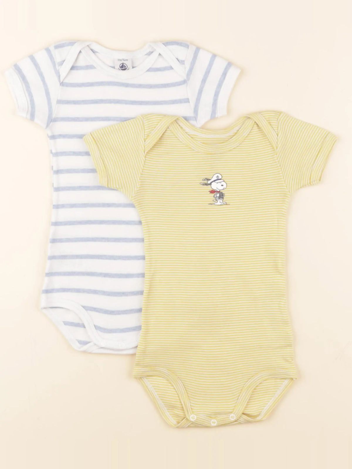 Petit Bateau - lot de 2 bodies en coton bleu, jaune - 12 mois