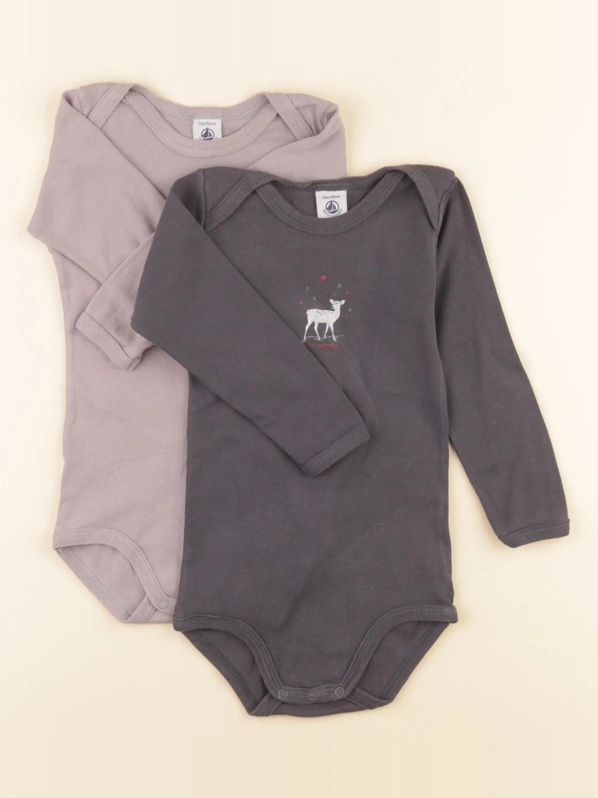 Petit Bateau - lot de 2 bodies en coton gris - 24 mois