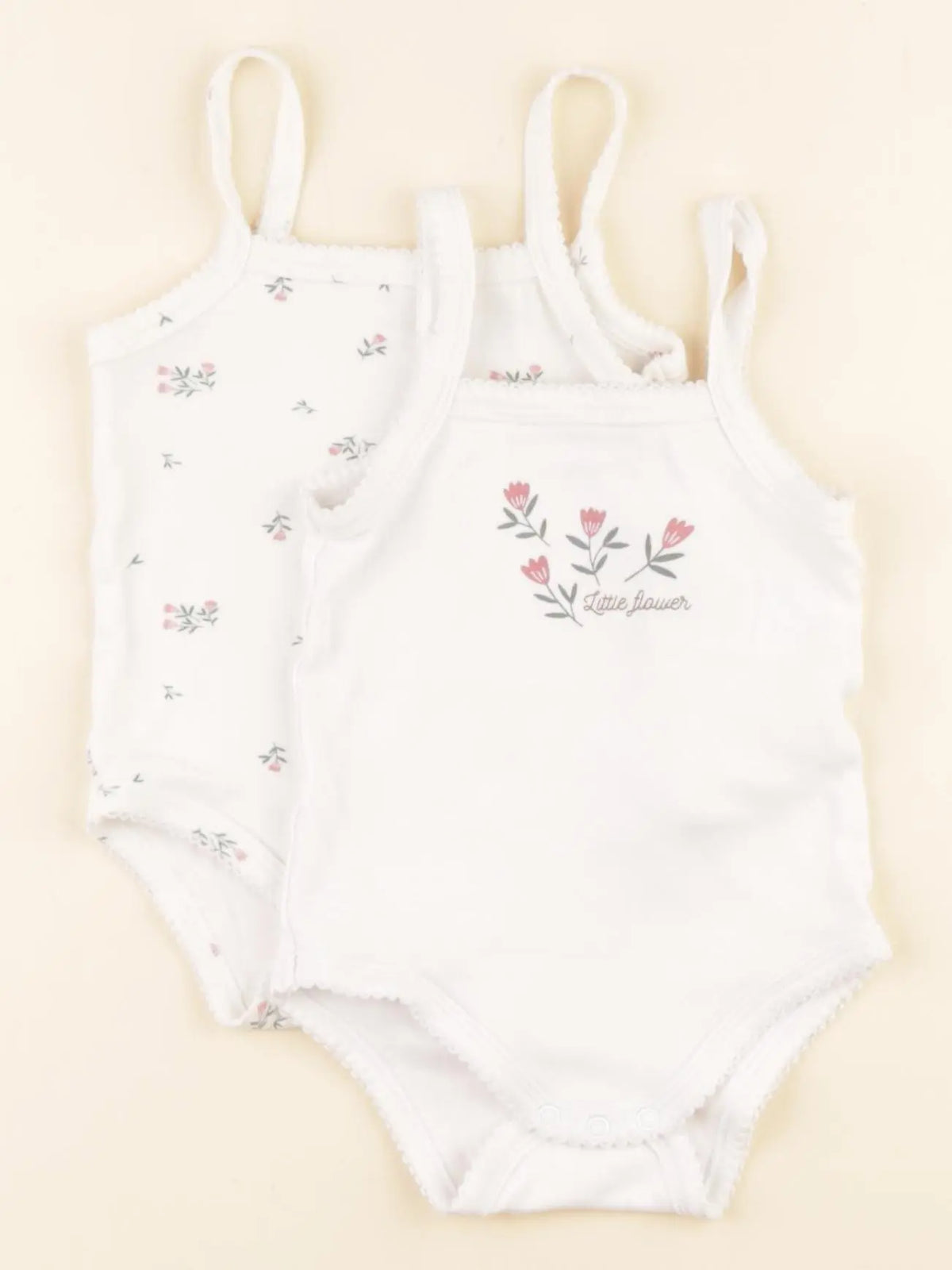 Vertbaudet - lot de 2 bodies en coton beige, blanc - 9 mois