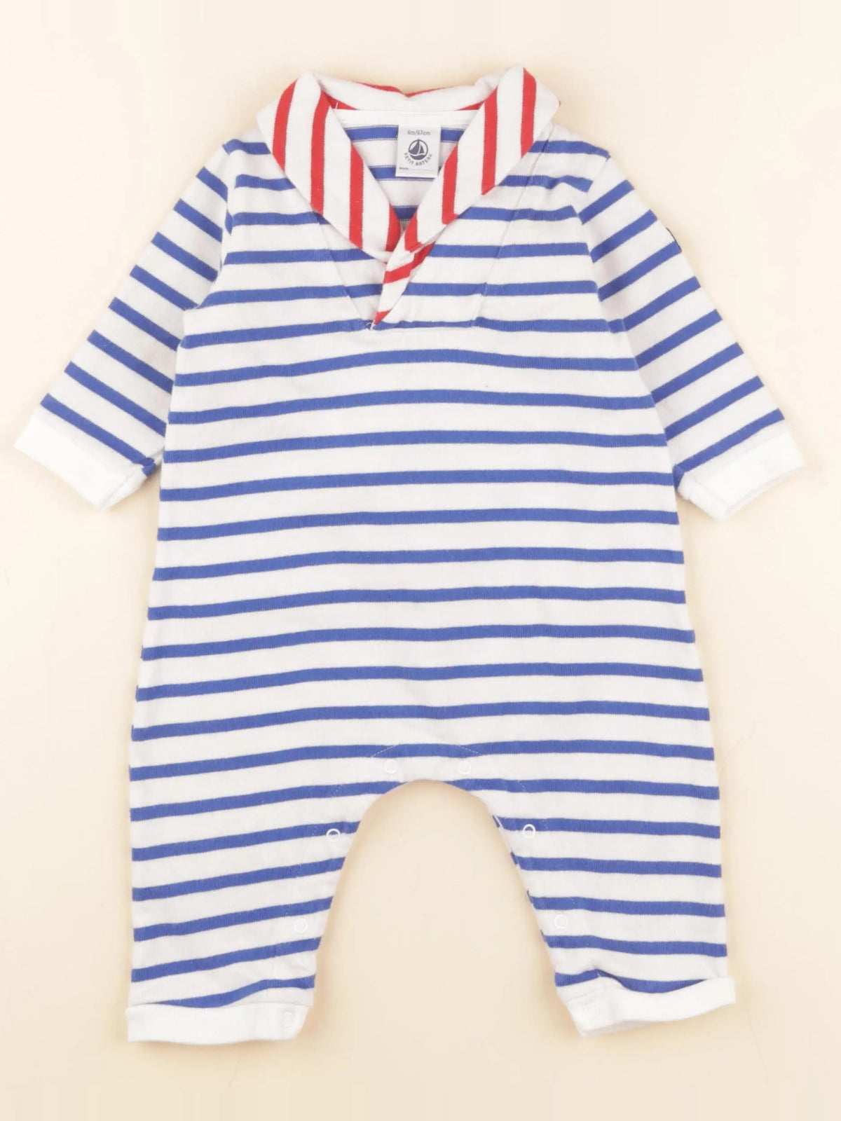 Petit Bateau - combinaison bleu, blanc - 6 mois