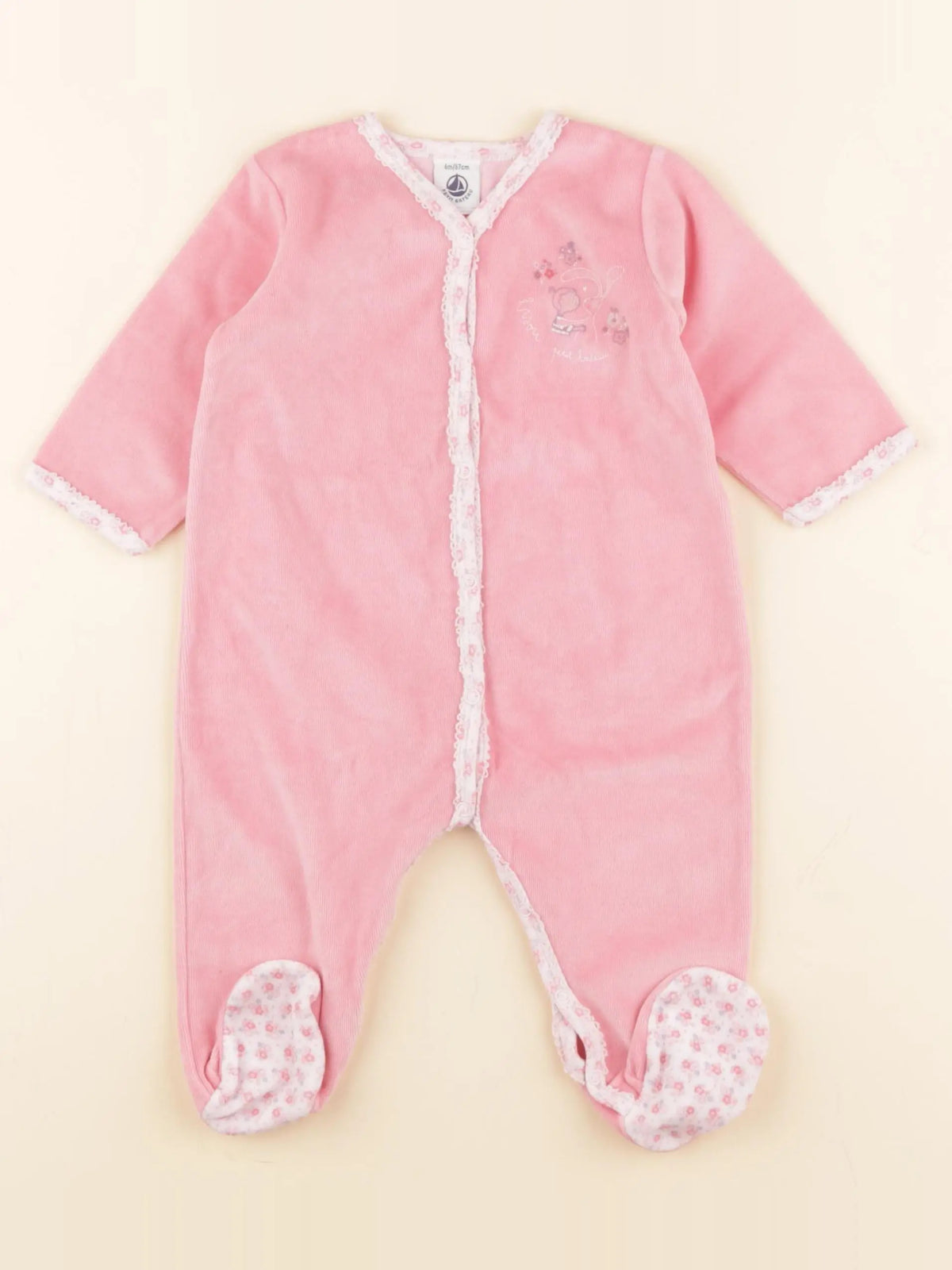 Petit Bateau - pyjama velours rose - 6 mois