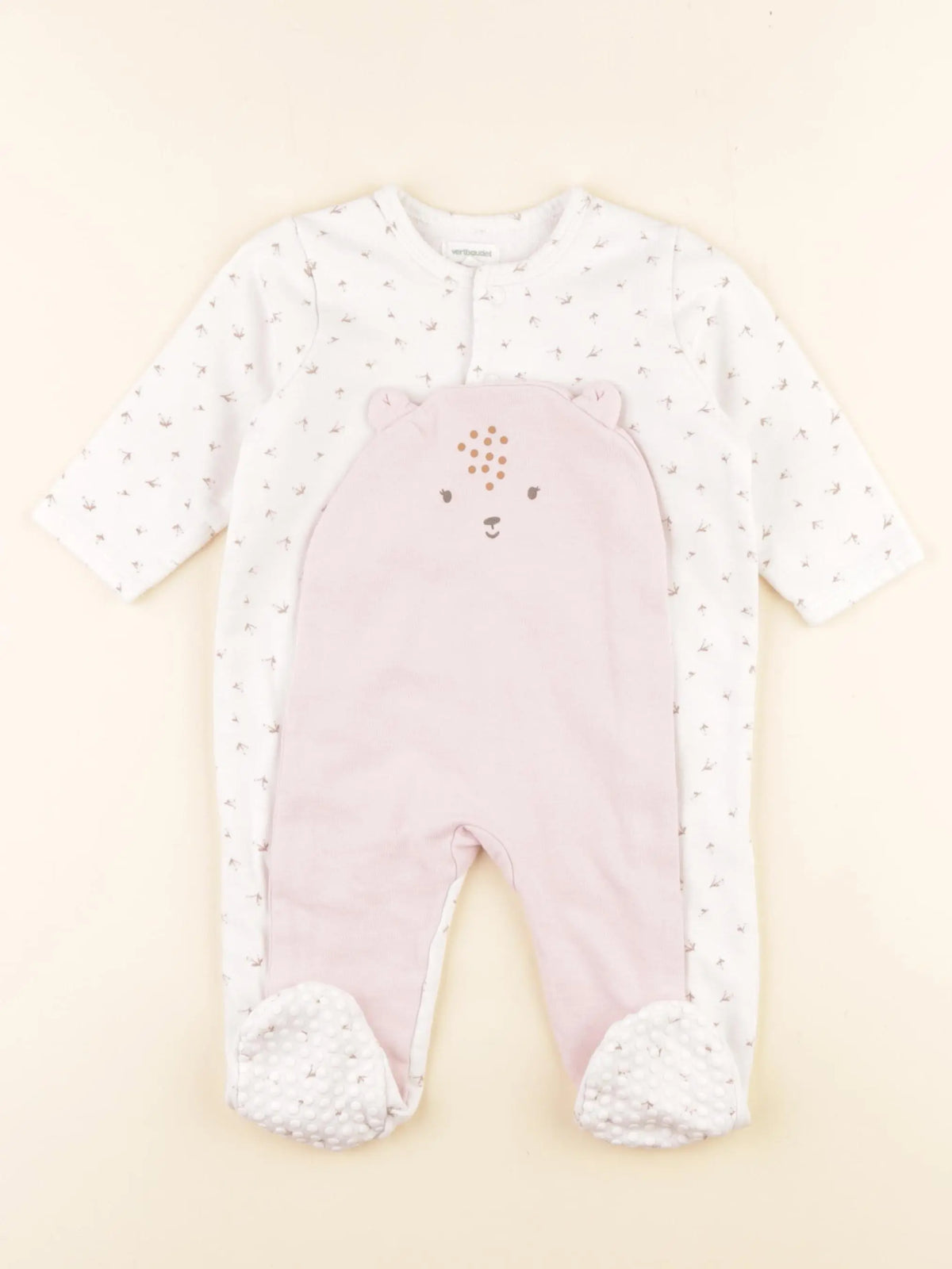 Vertbaudet - pyjama coton blanc, rose - 9 mois
