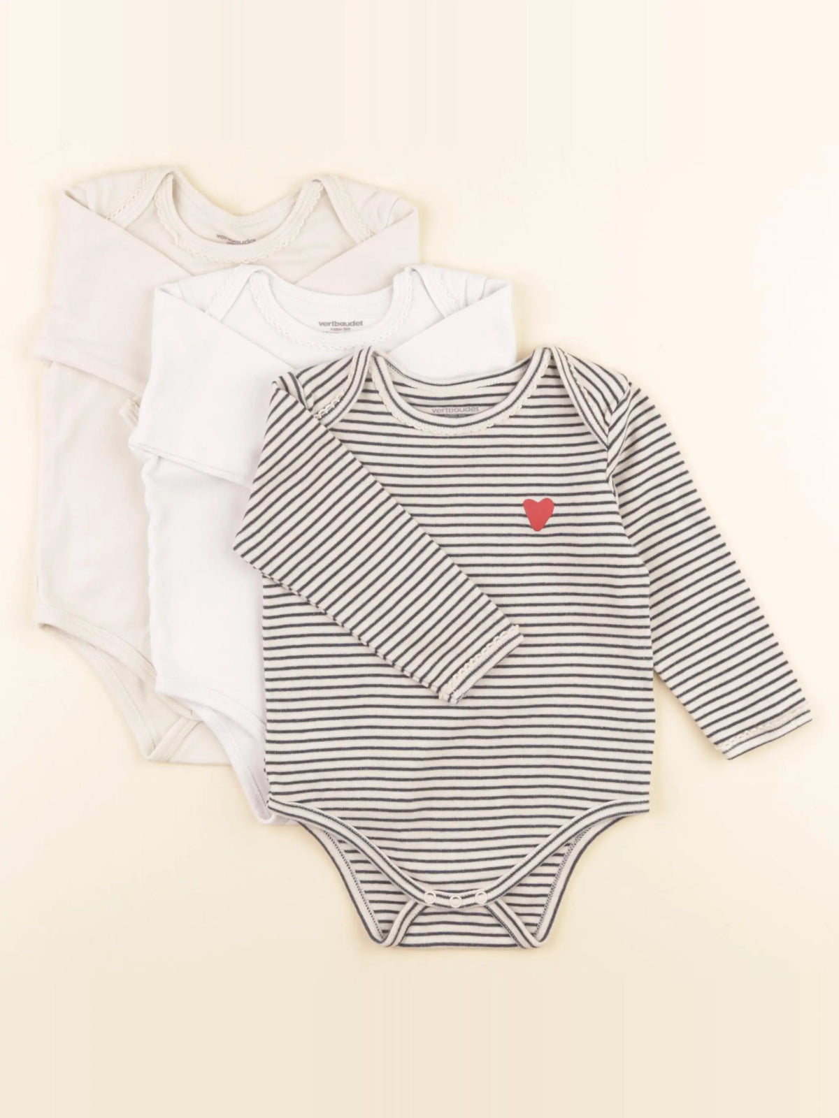 Vertbaudet - lot de 3 bodies en coton blanc, bleu - 18 mois