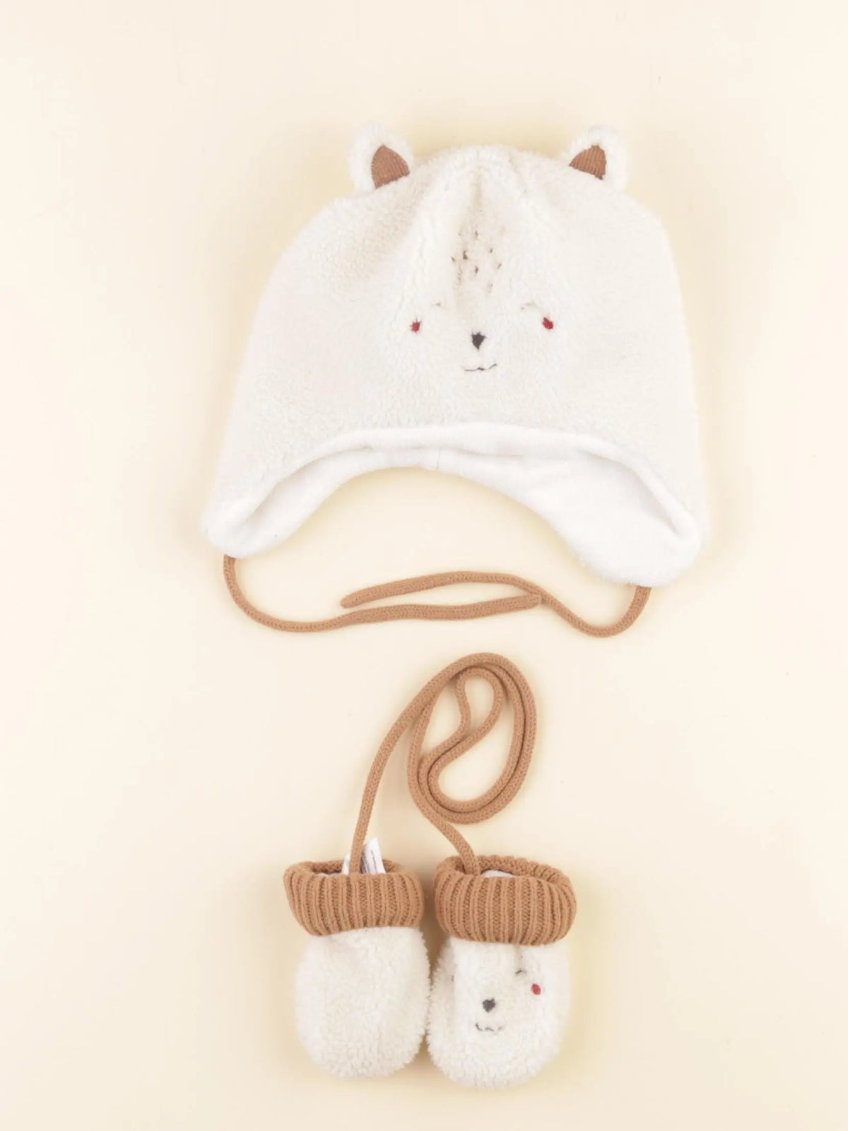 Vertbaudet - ensemble bonnet/moufles blanc - 3/6 mois