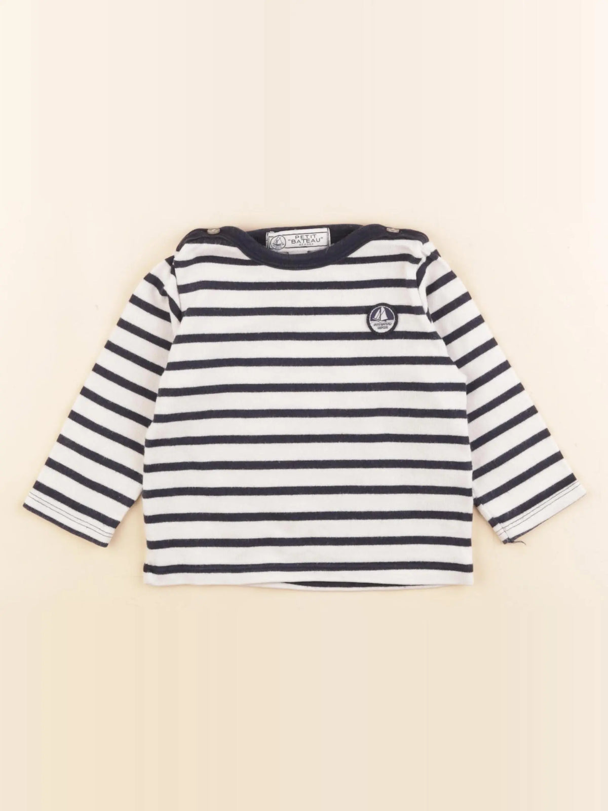Petit Bateau - tee-shirt blanc, bleu - 12 mois