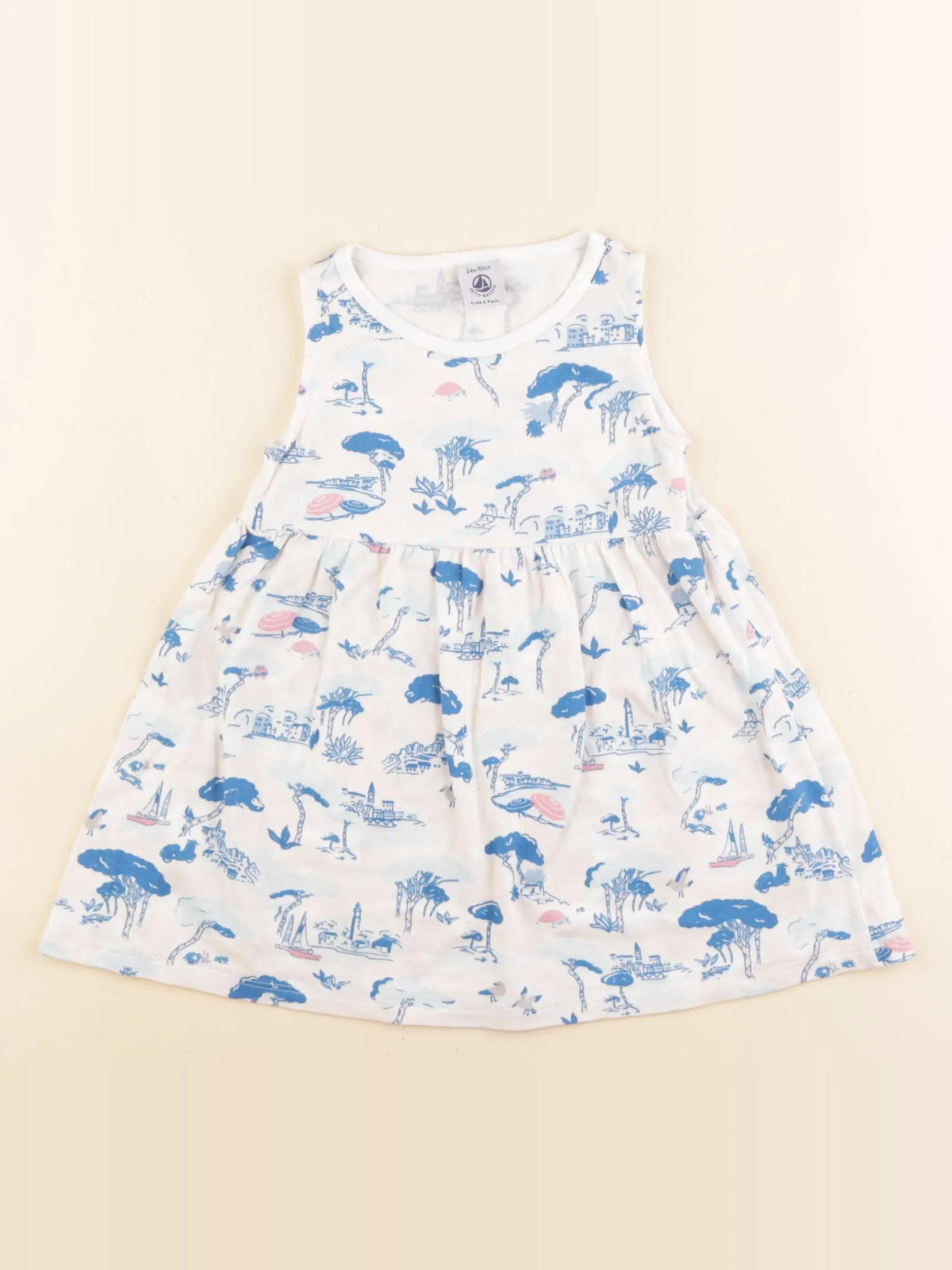 Petit Bateau - robe bleu, rose - 2 ans