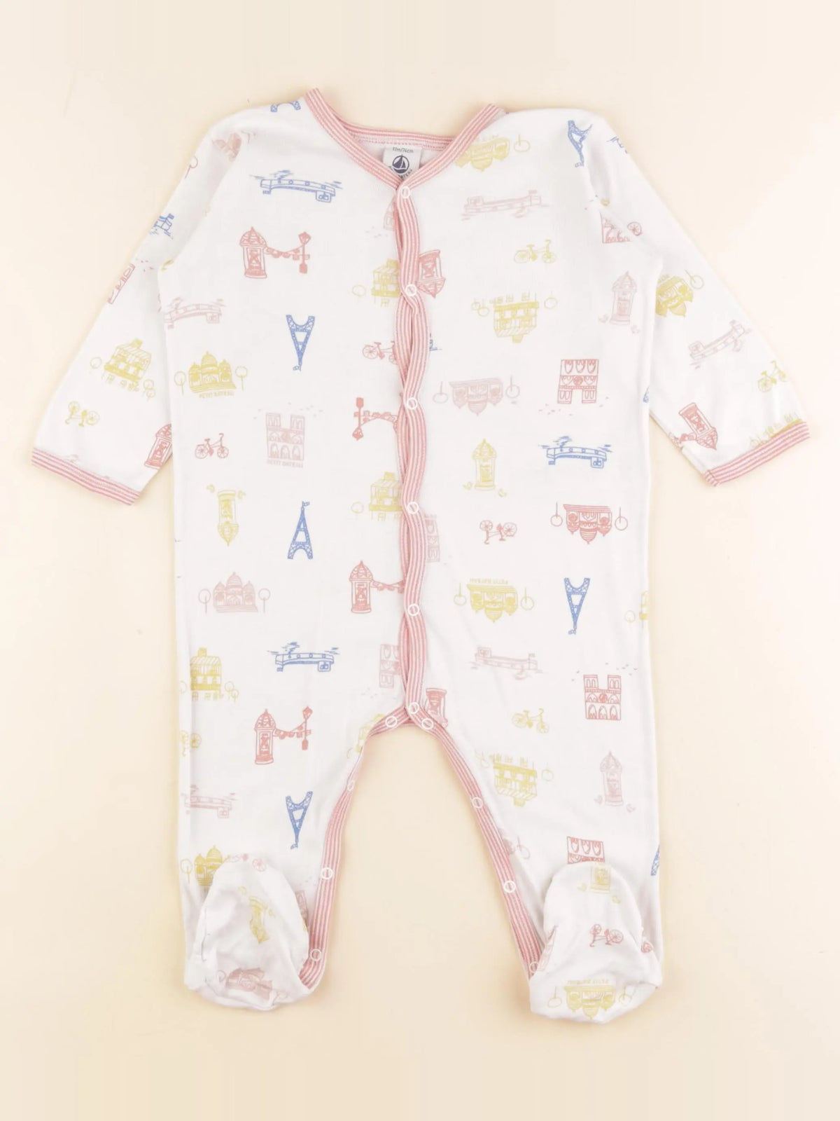 Petit Bateau - pyjama coton blanc, rose - 12 mois