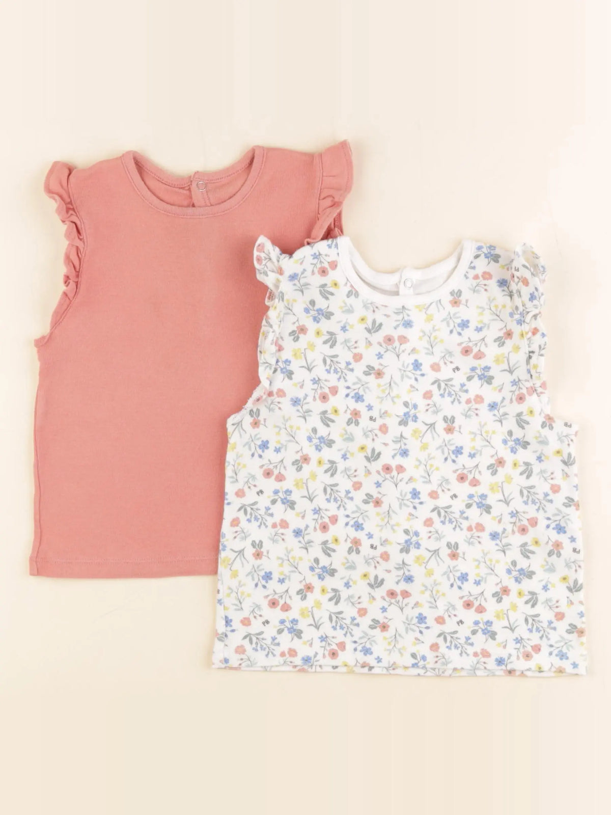 Petit Bateau - lot de 2 débardeurs beige, rose - 2 ans