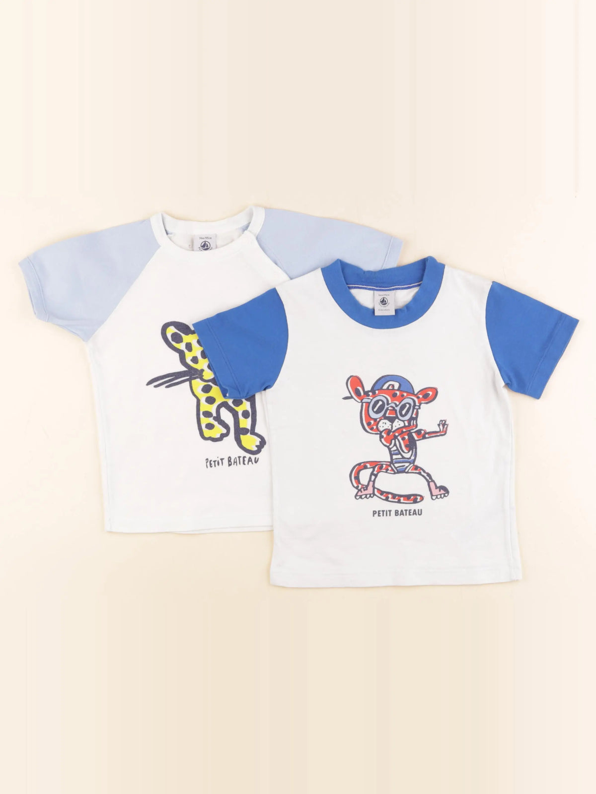 Petit Bateau - lot de 2 tee-shirts bleu, blanc - 2/3 ans