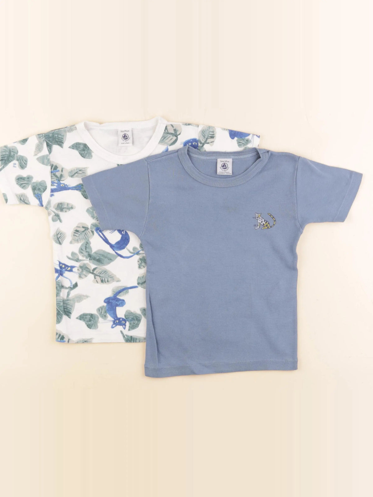 Petit Bateau - lot de 2 tee-shirts bleu, blanc - 3 ans