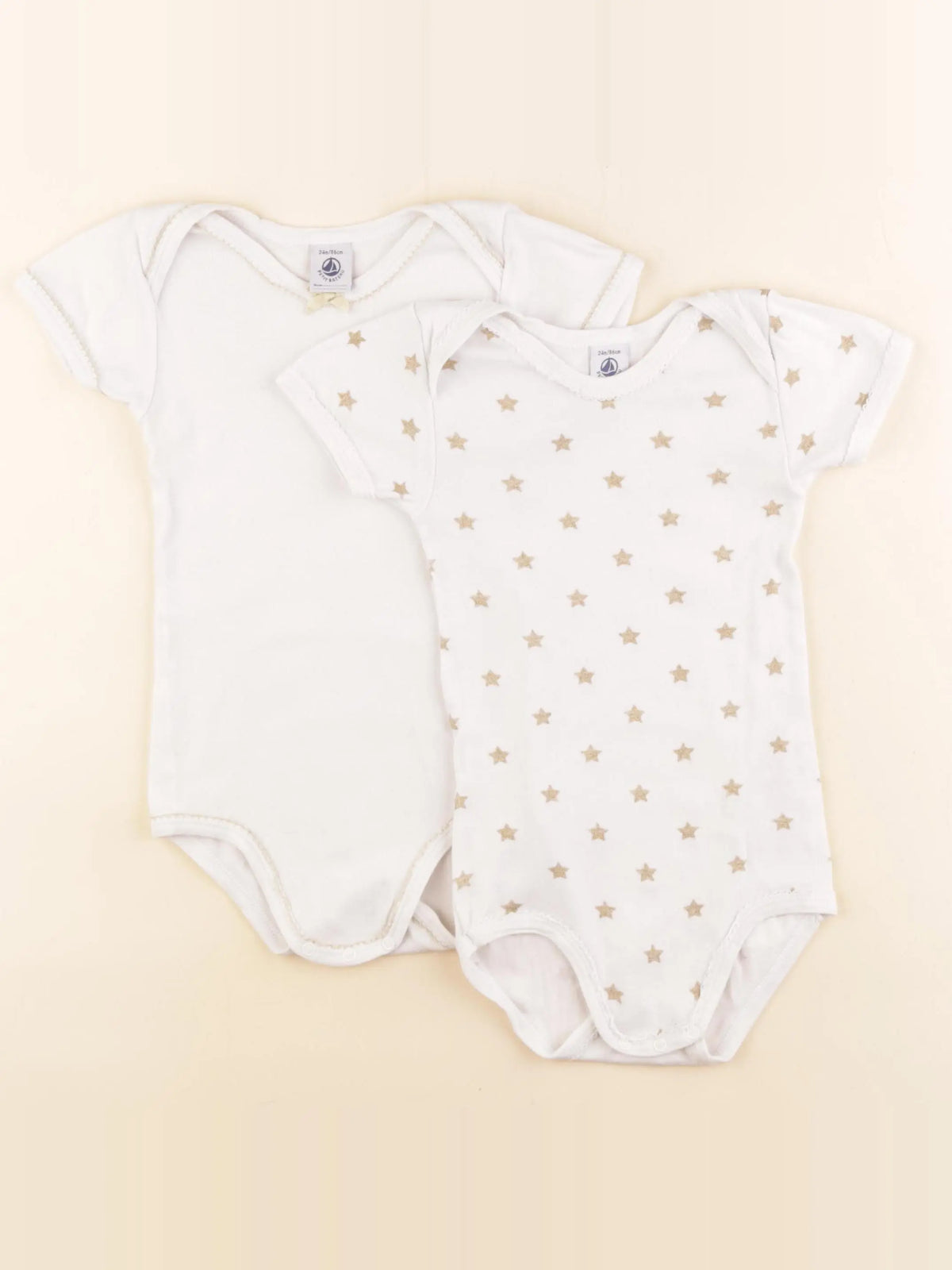 Petit Bateau - lot de 2 bodies en coton blanc, or - 2 ans