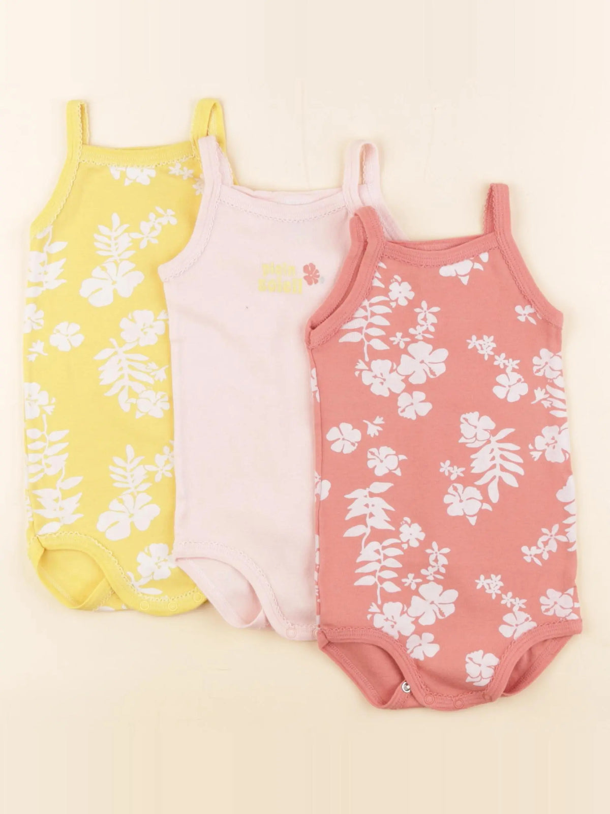 Petit Bateau - lot de 3 bodies en coton rose, jaune - 18 mois