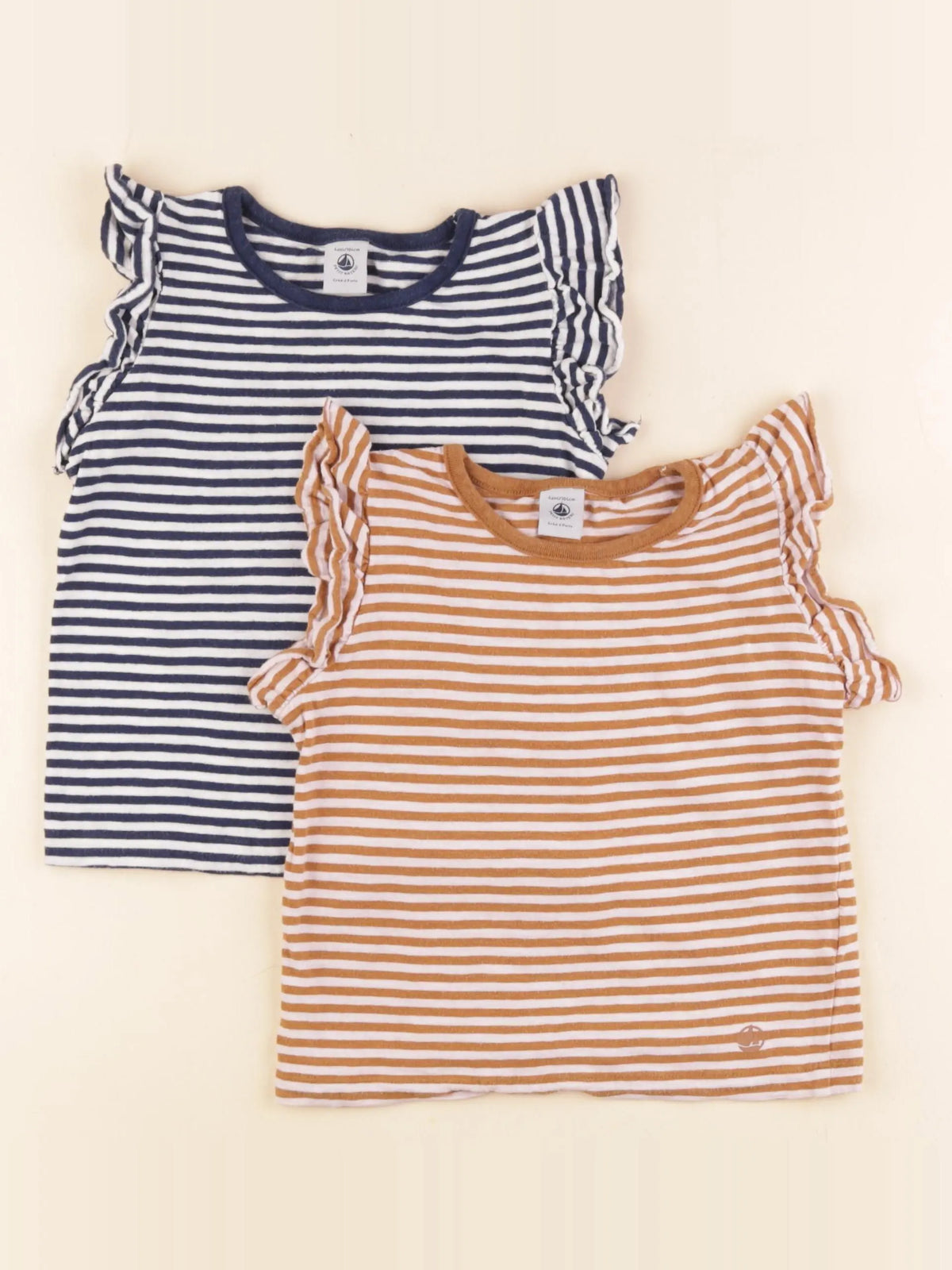 Petit Bateau - lot de 2 tee-shirts bleu, marron - 4 ans