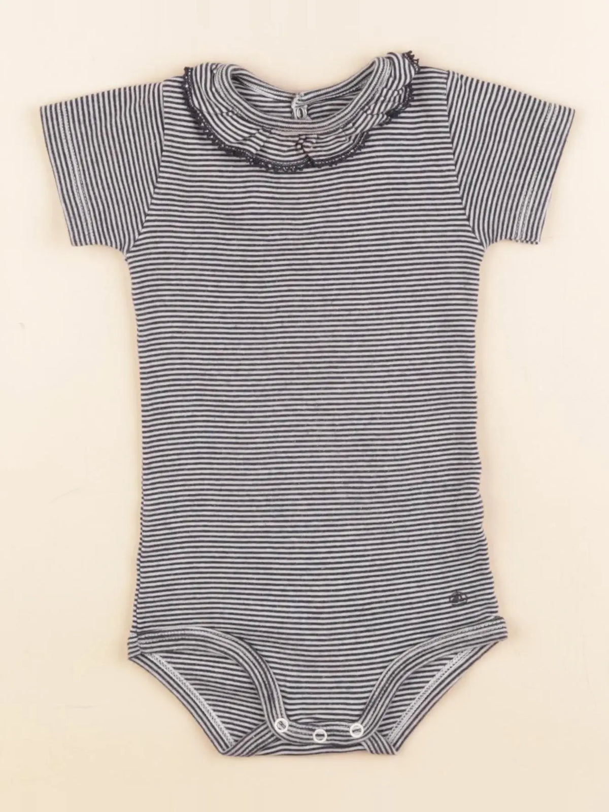 Petit Bateau - body à col blanc, bleu - 12 mois