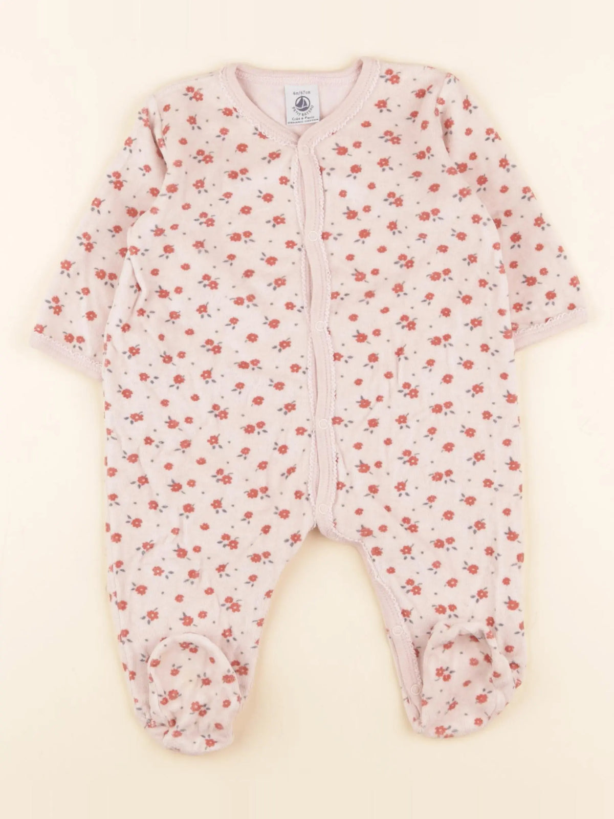 Petit Bateau - pyjama velours rose - 6 mois