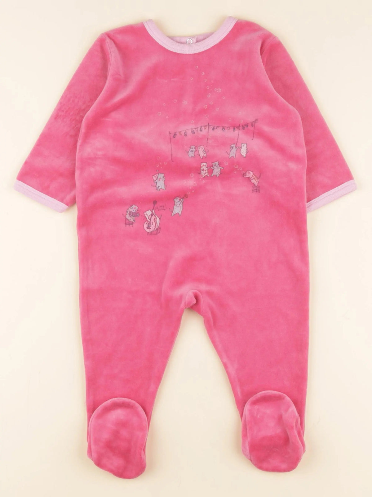 Petit Bateau - pyjama velours rose - 12 mois