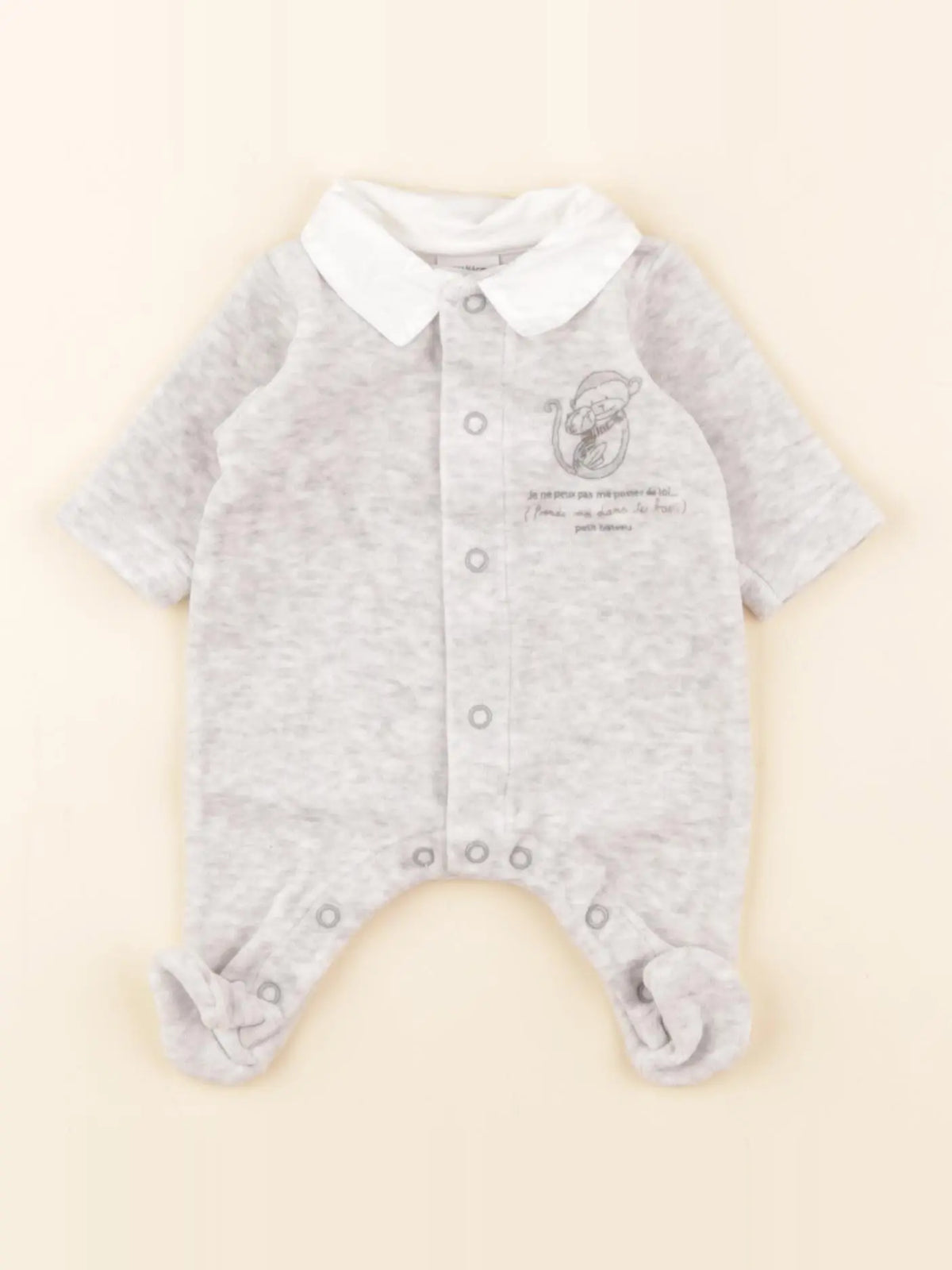 Petit Bateau - pyjama velours gris - 0 mois