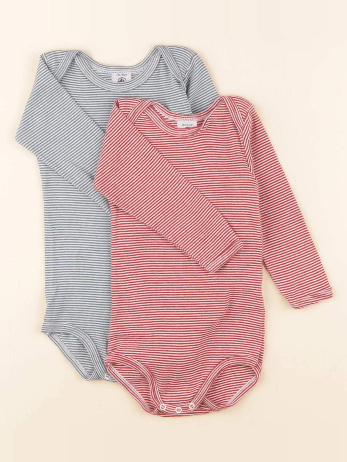 Petit Bateau - lot de 2 bodies en coton bleu, rouge - 18 mois