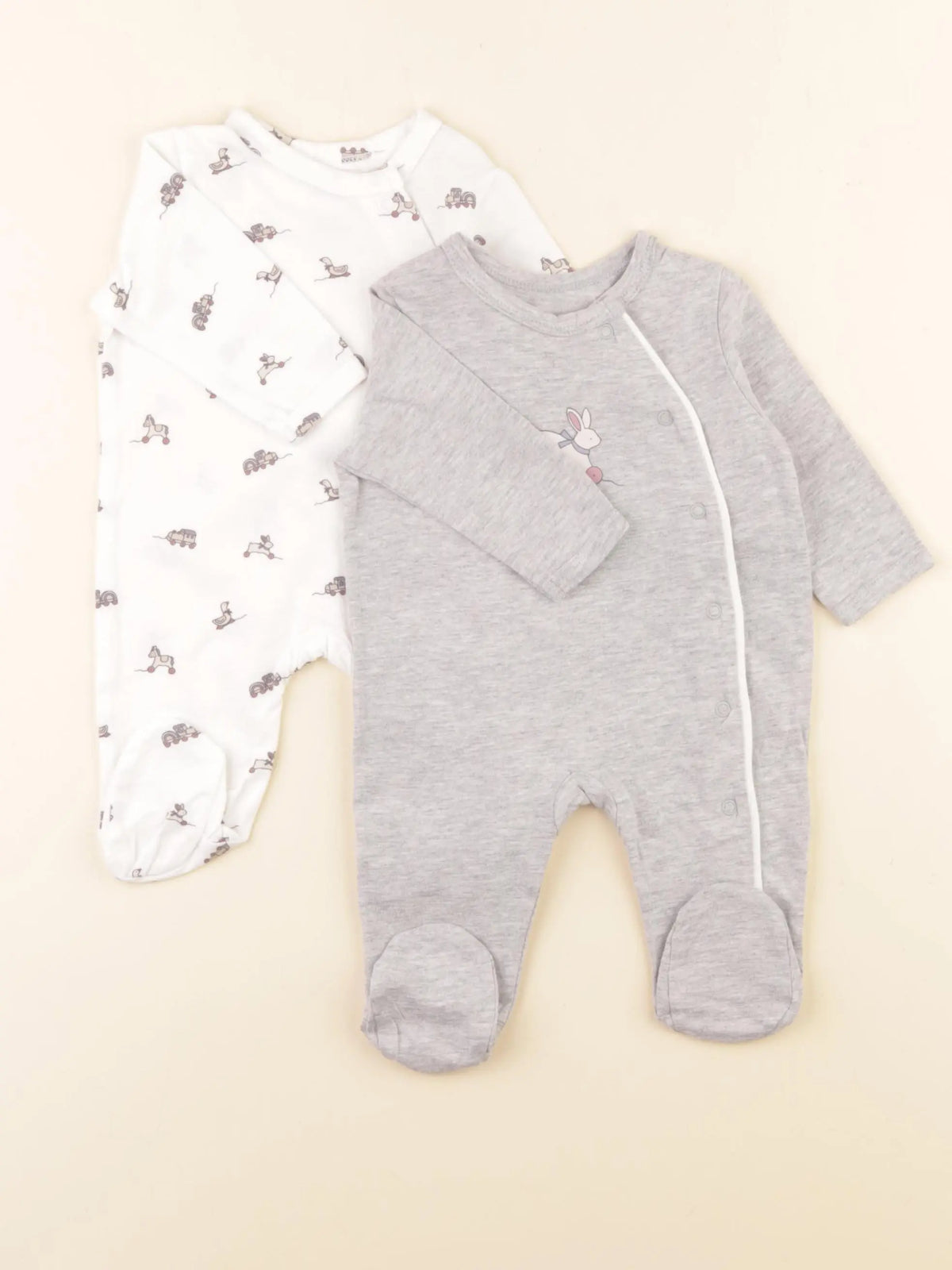 Vertbaudet - pyjama coton blanc, gris - 1 mois