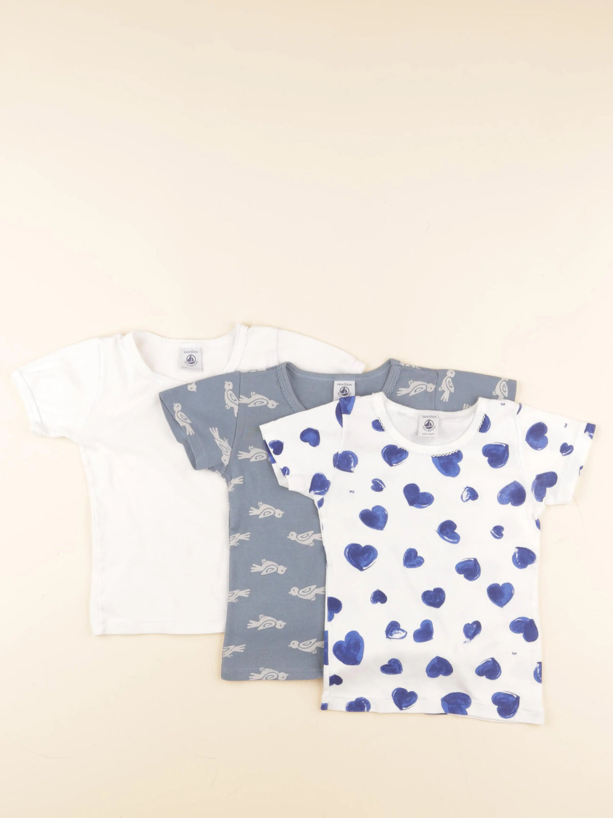 Petit Bateau - lot de 3 maillots de corps blanc, bleu - 4 ans