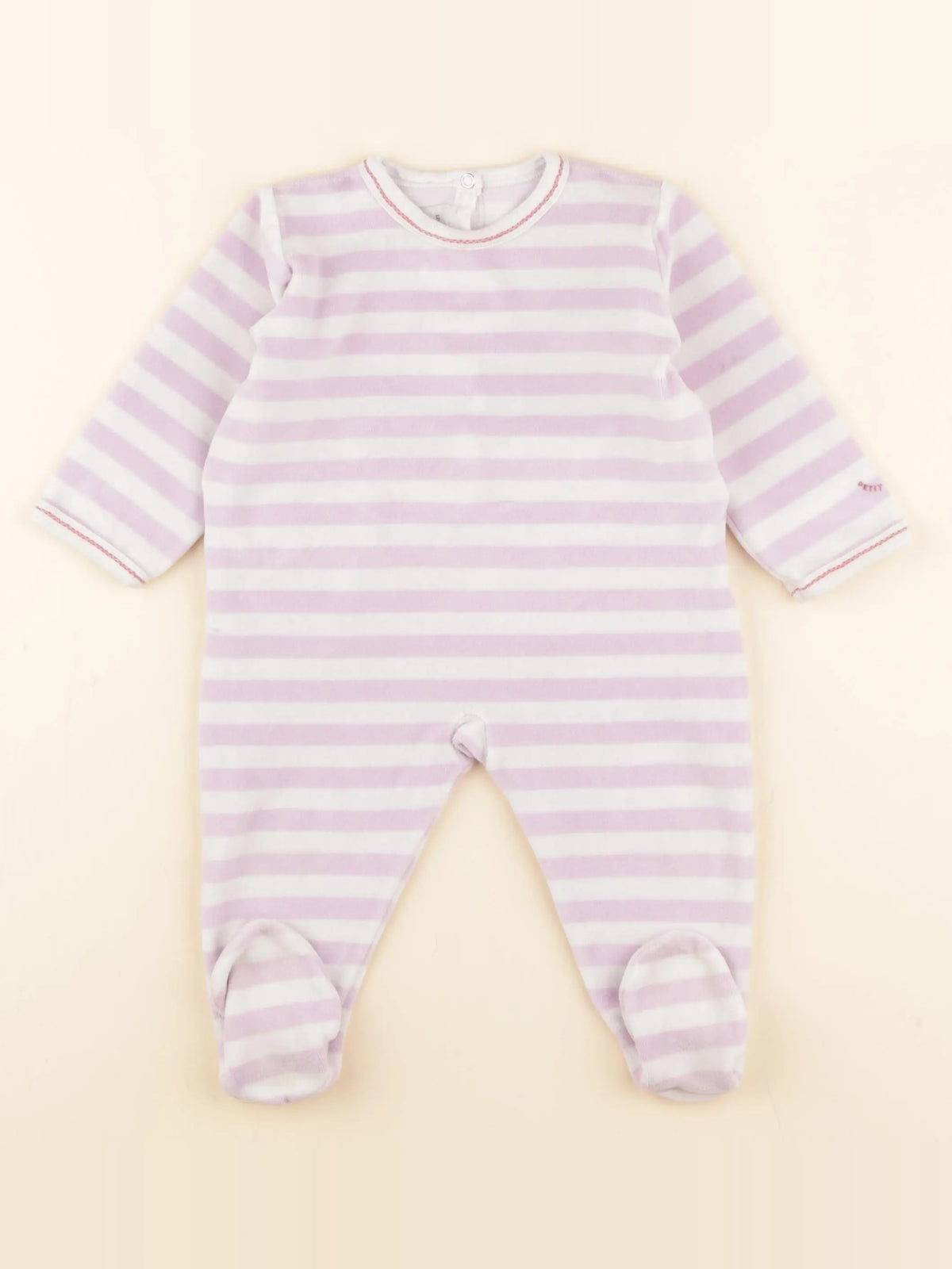 Petit Bateau - pyjama velours blanc, rose - 12 mois