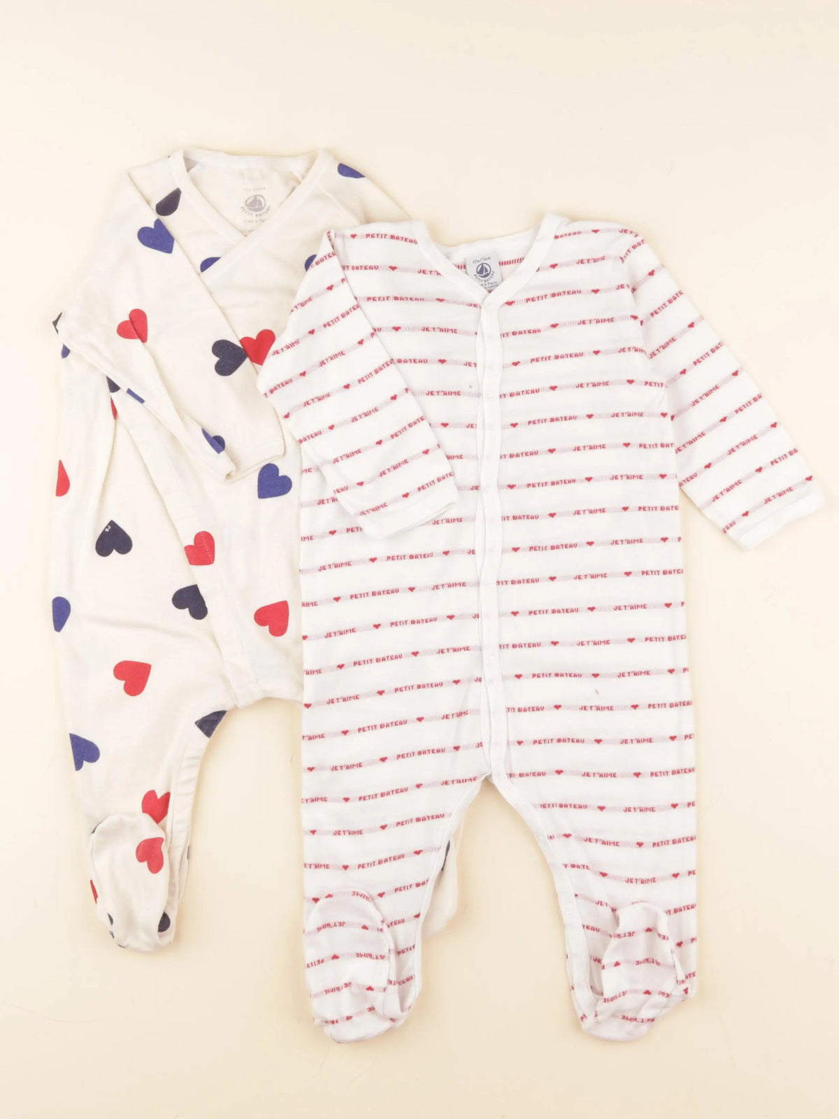 Petit Bateau - lot de 2 pyjamas coton blanc, rouge - 12 mois