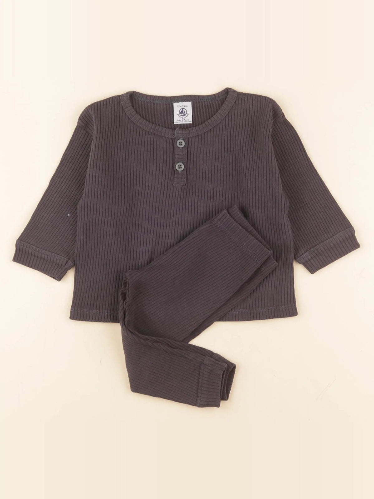 Petit Bateau - pyjama coton gris - 12 mois