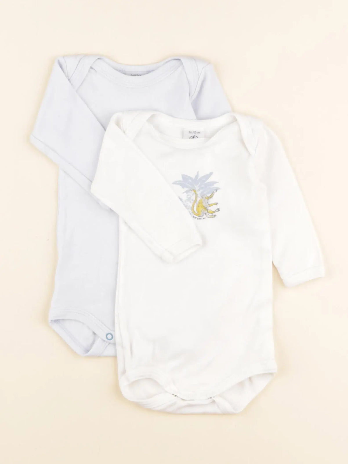 Petit Bateau - lot de 2 bodies en coton blanc, bleu - 3 mois
