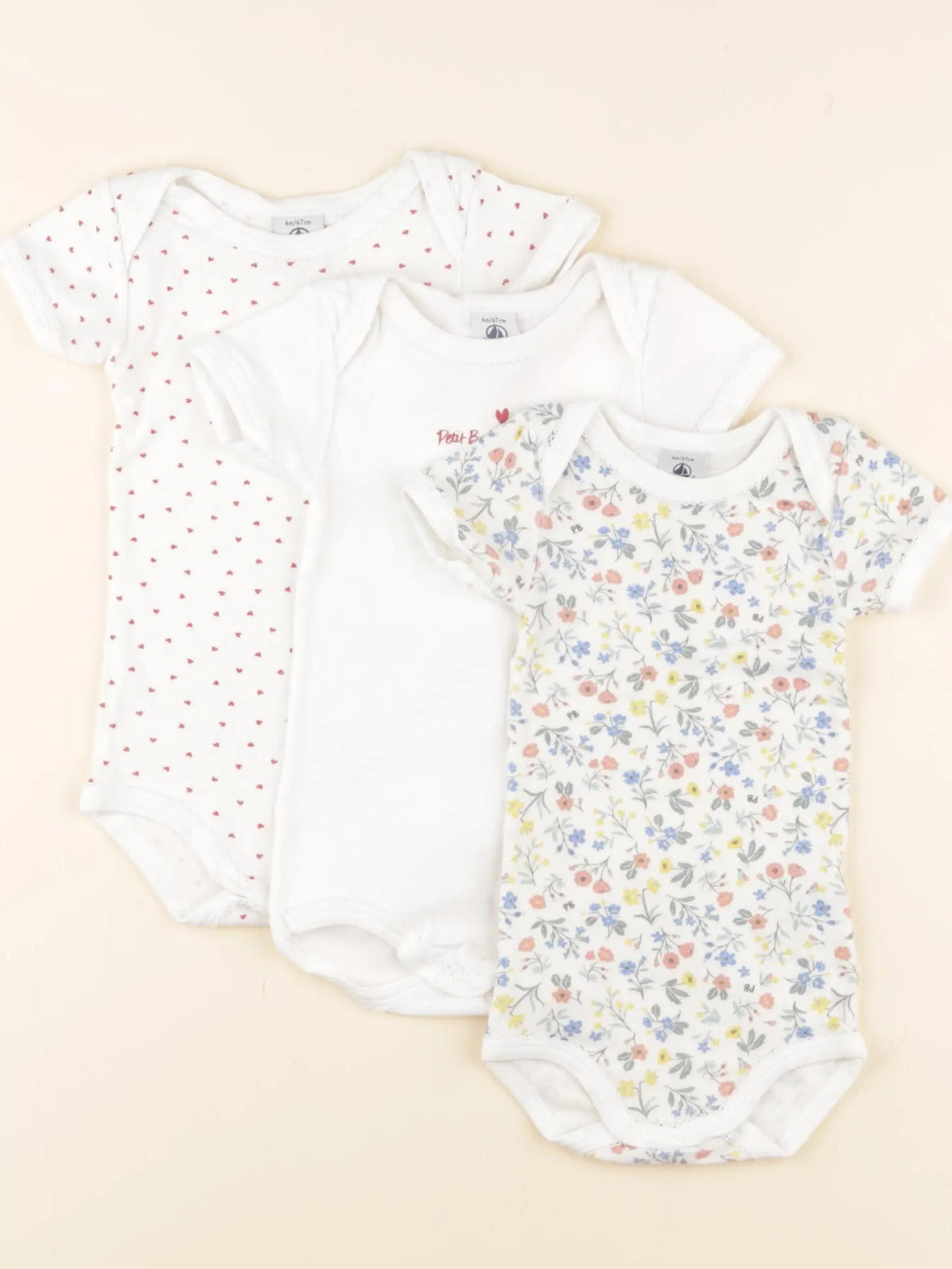 Petit Bateau - lot de 3 bodies en coton multicolore - 6 mois