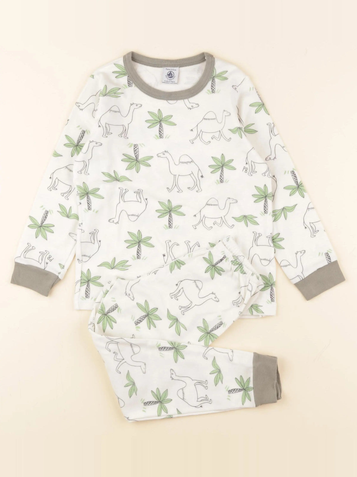 Petit Bateau - pyjama coton beige, vert - 5 ans