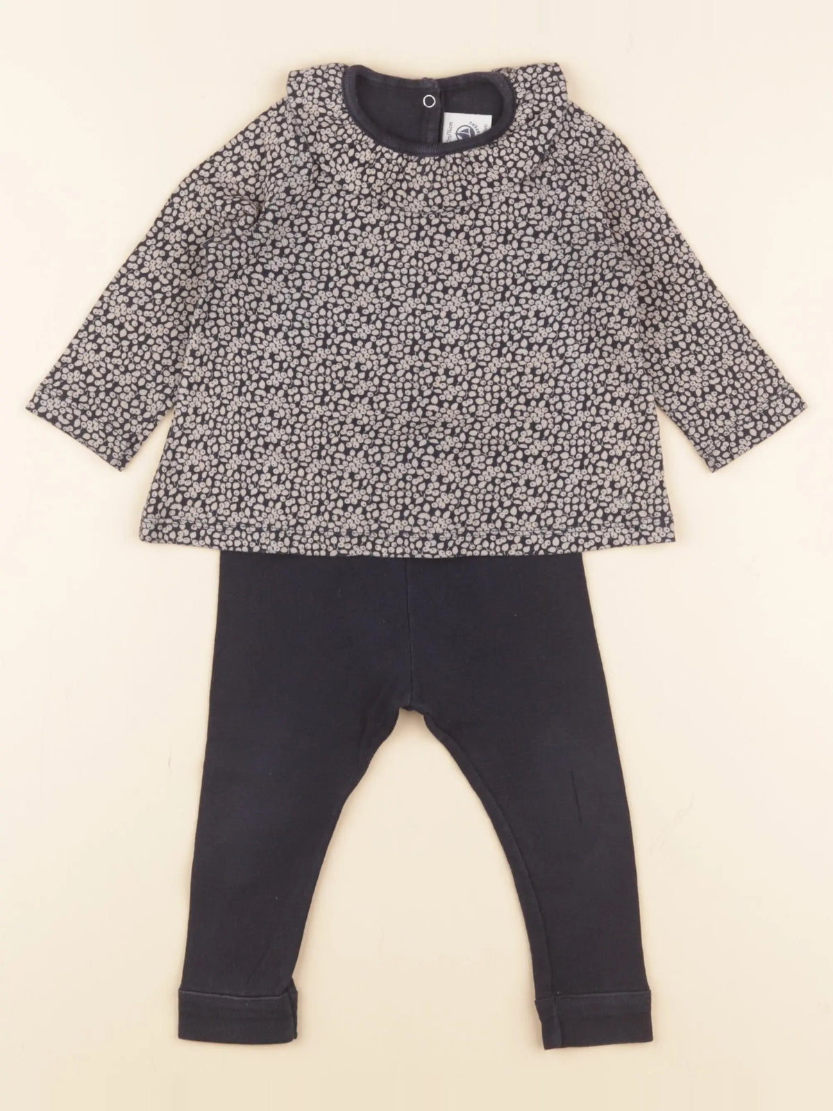 Petit Bateau - ensemble bleu, beige - 12 mois