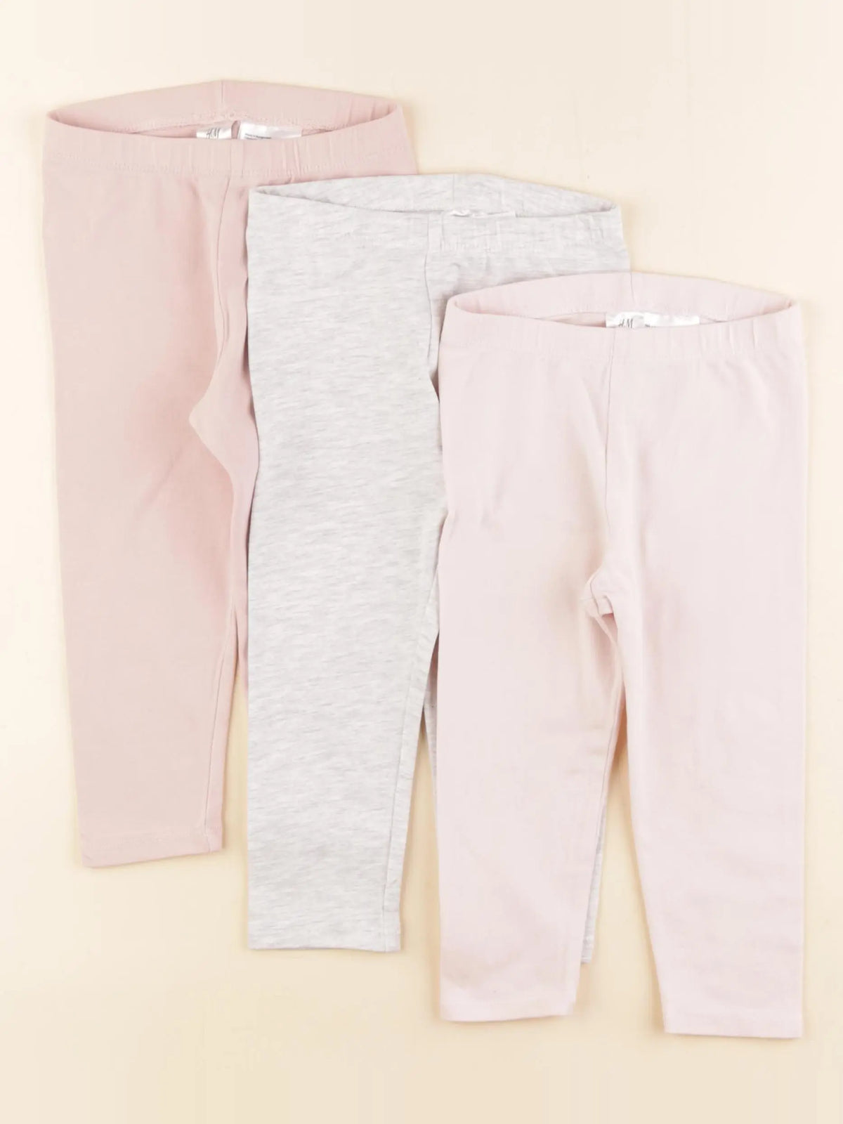 H&M - lot de 3 leggings gris, rose - 12/18 mois