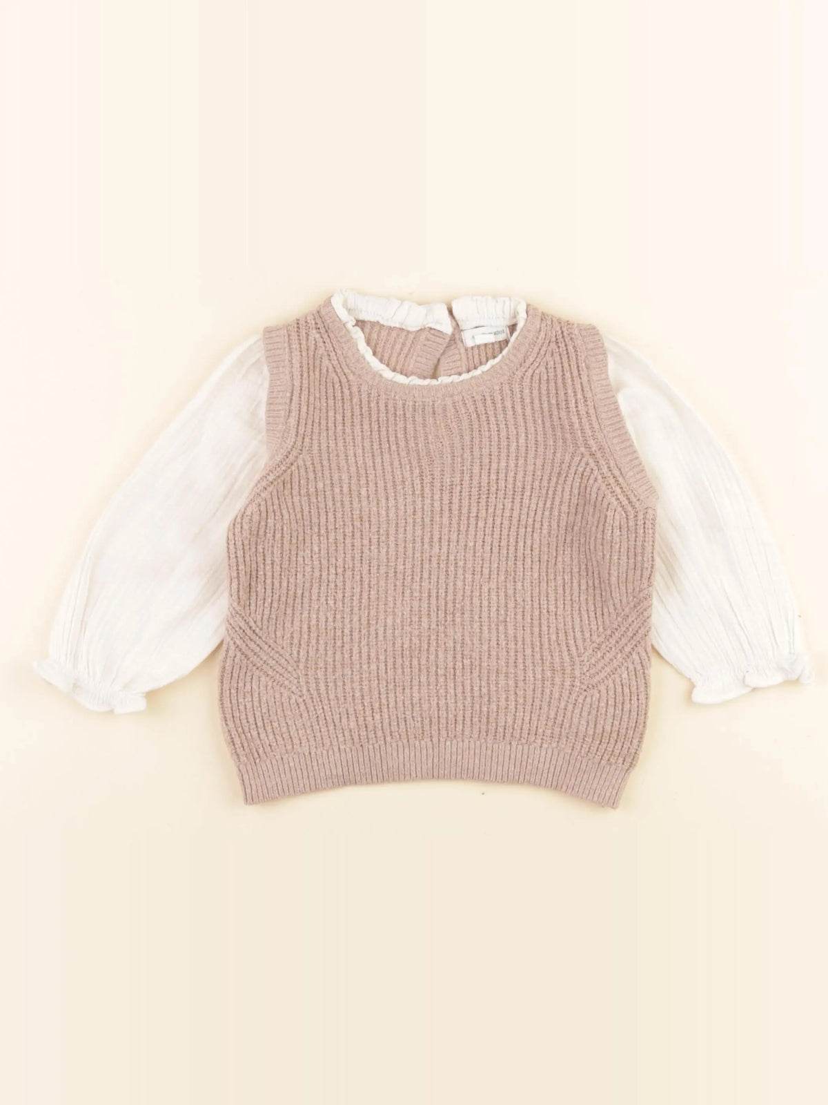 Vertbaudet - pull marron, blanc - 18 mois