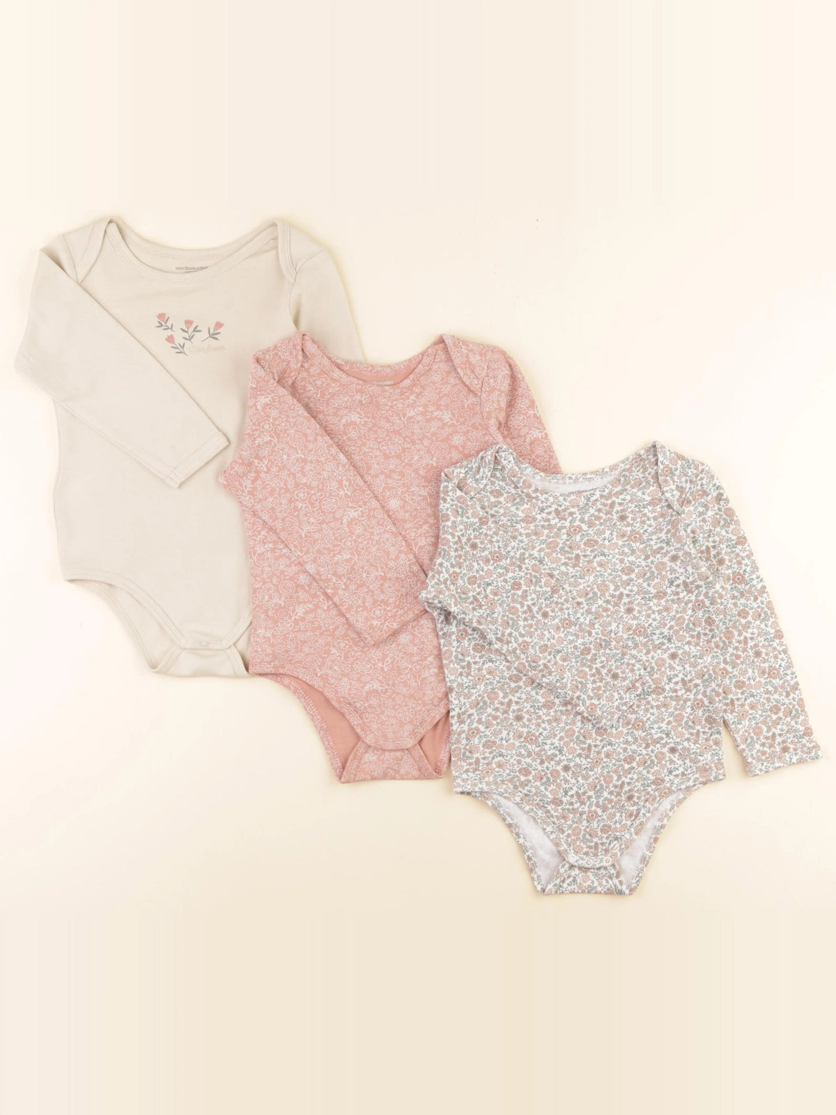 Vertbaudet - lot de 3 bodies en coton rose, vert - 36 mois