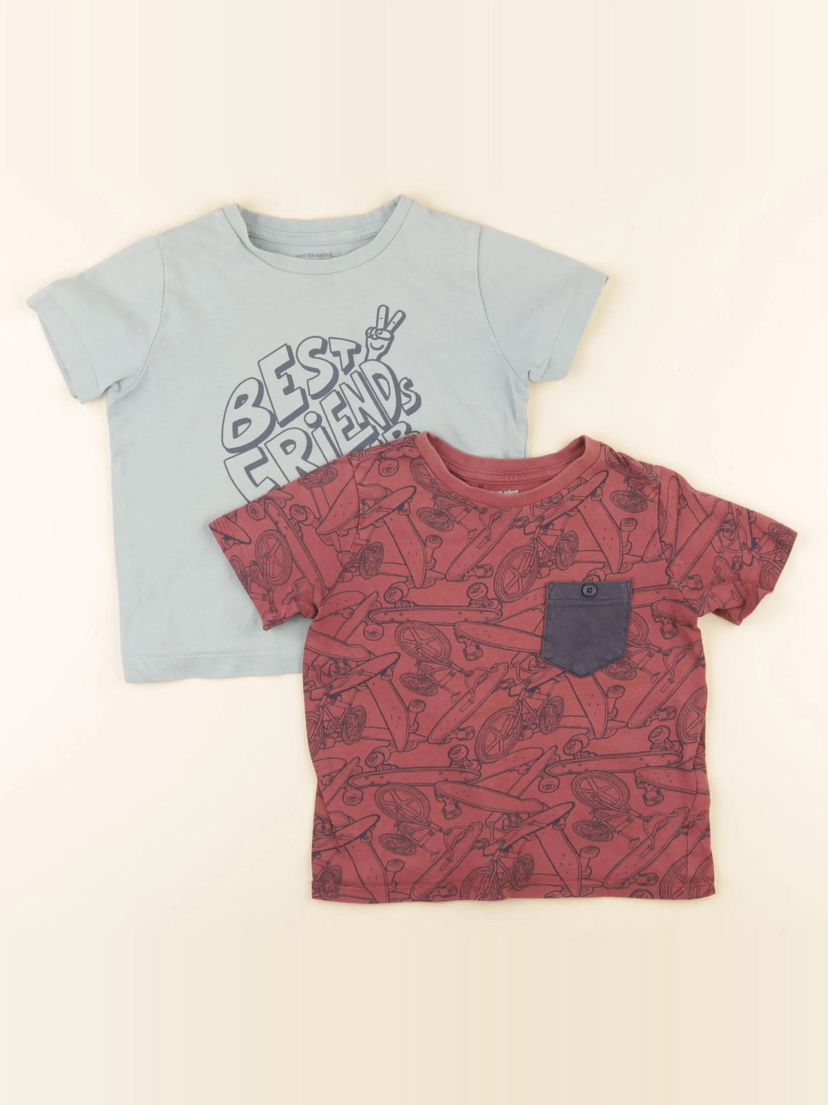 Vertbaudet - lot de 2 tee-shirts bleu, marron - 4 ans