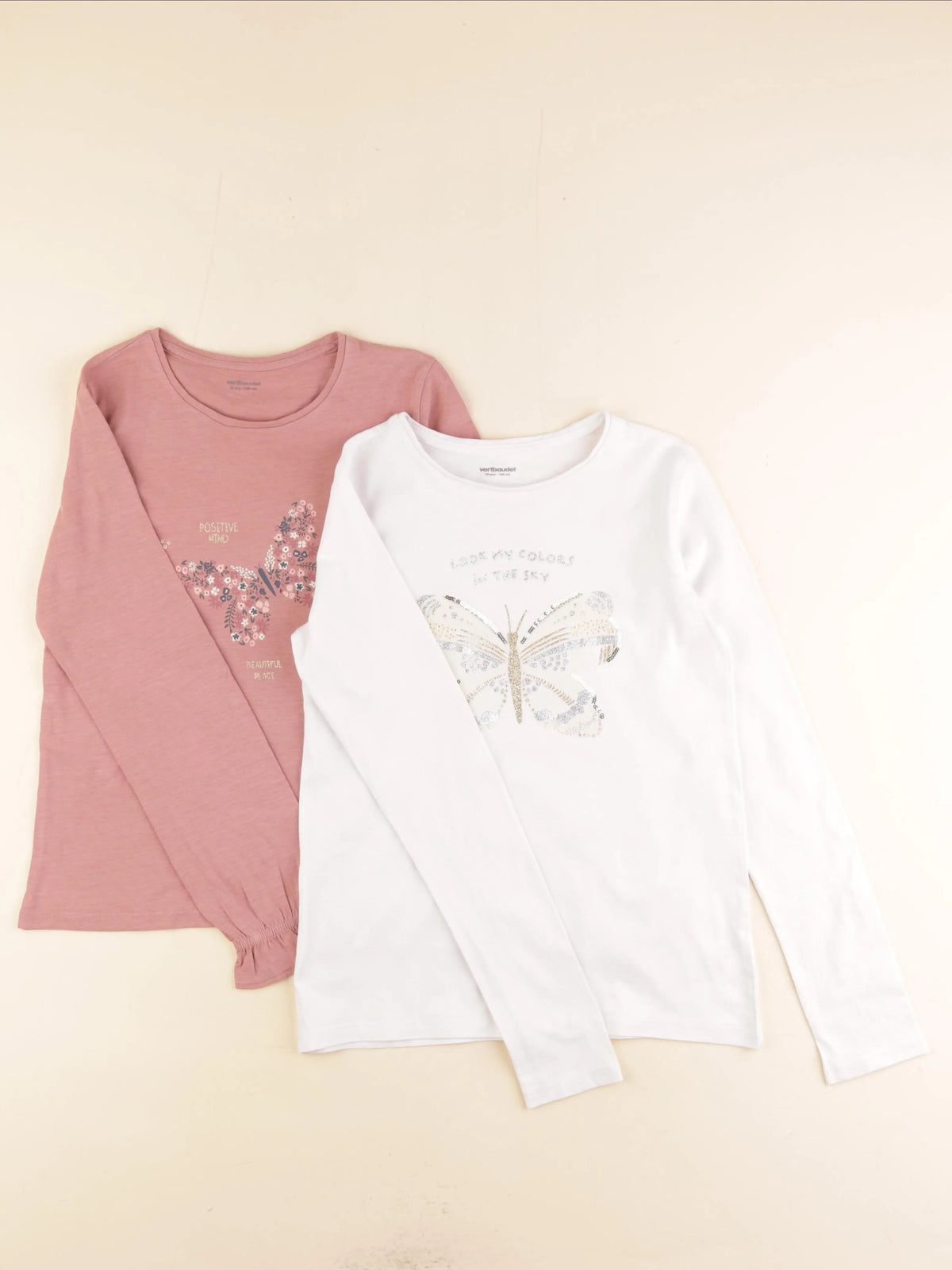 Vertbaudet - lot de 2 tee-shirts blanc, rose - 10 ans